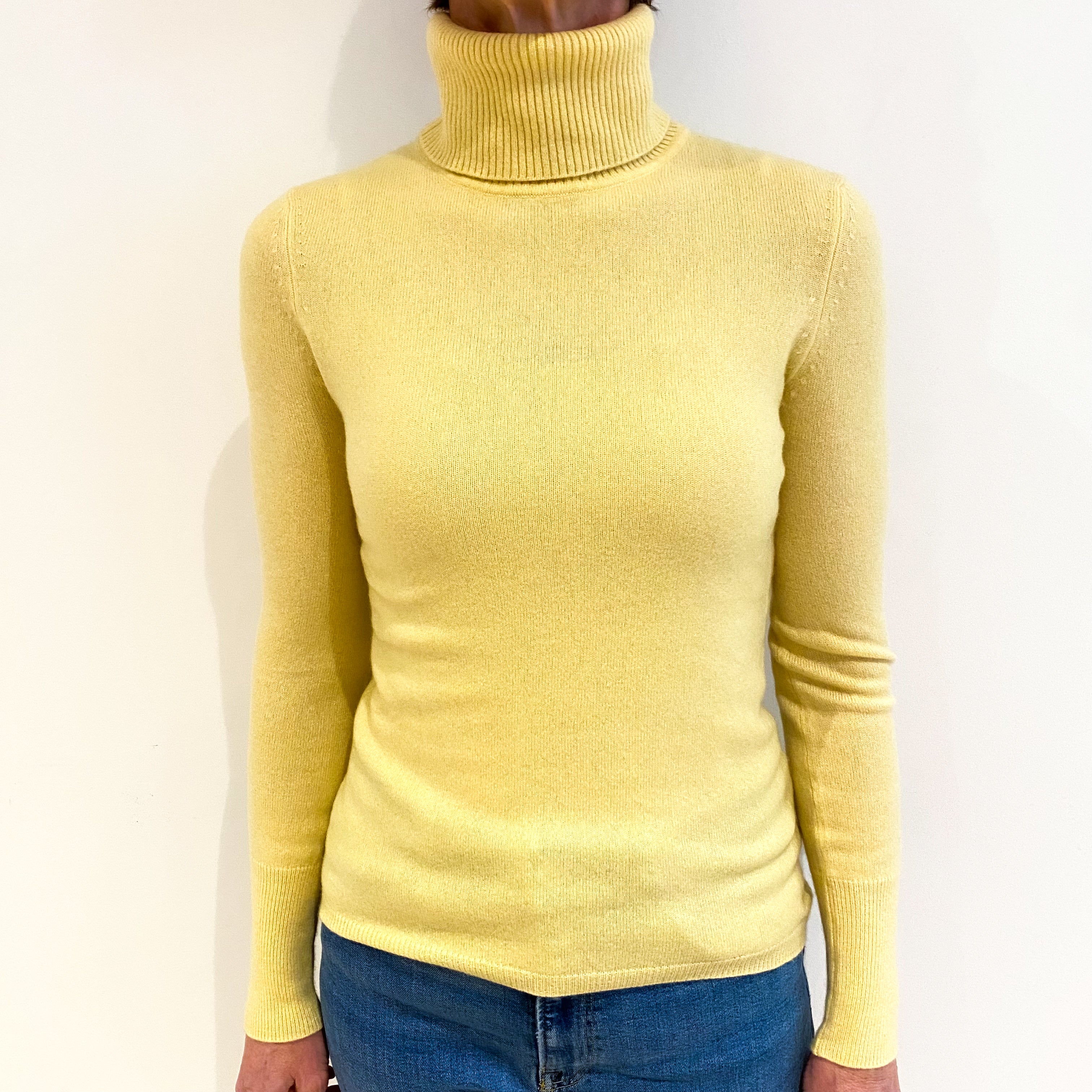 Custard Yellow Cashmere Polo Neck Jumper Small
