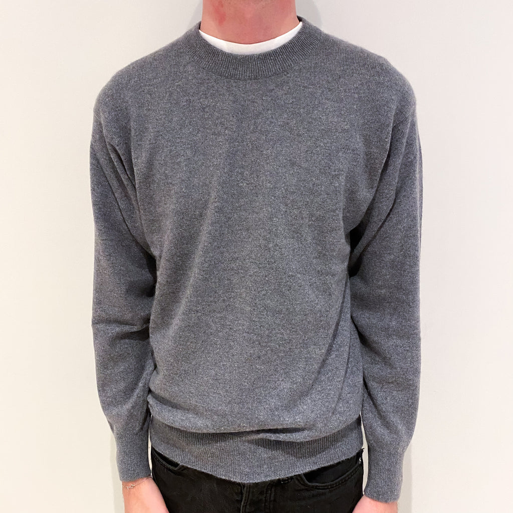 Men's Steel Grey Cashmere Crew Neck Jumper Small