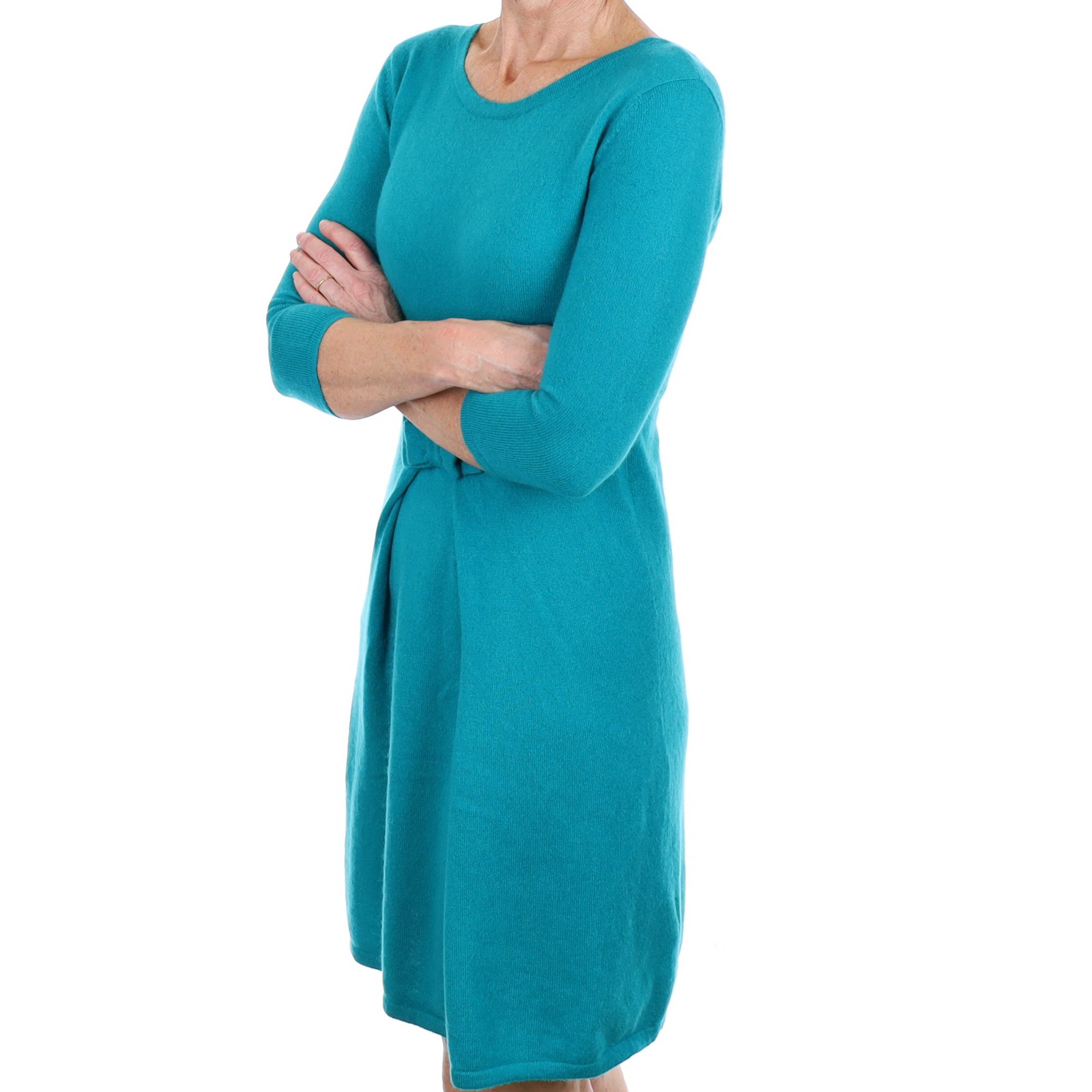 Turquoise Blue Cashmere Crew Neck Dress Small