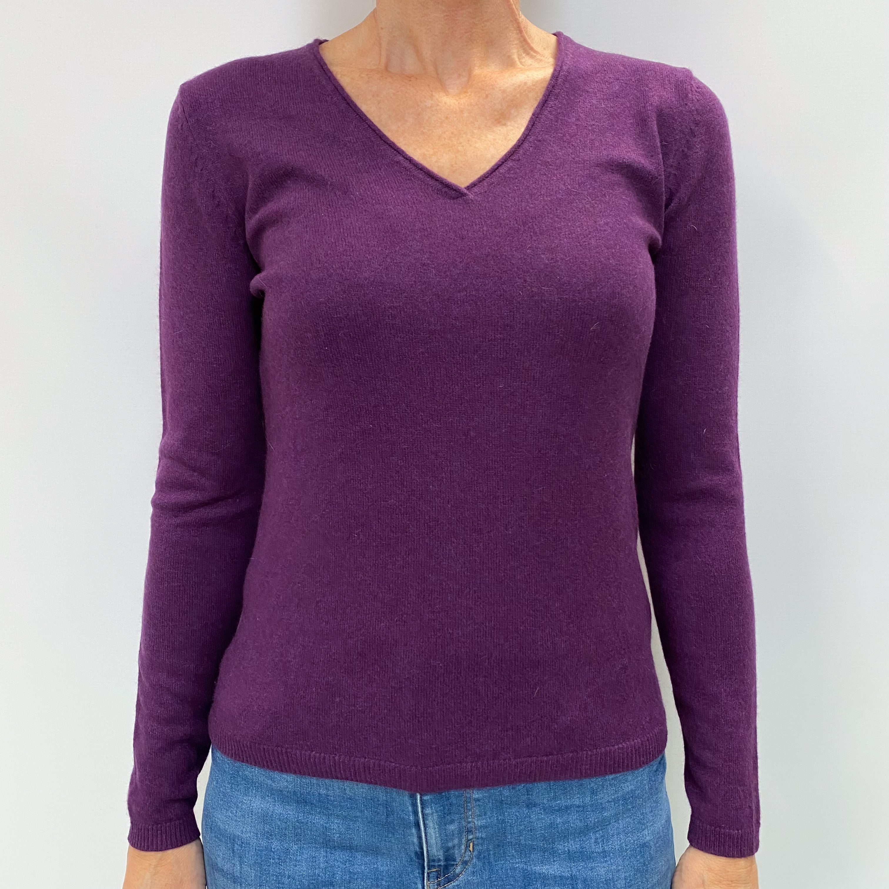 Iris Purple Cashmere V Neck Jumper Small