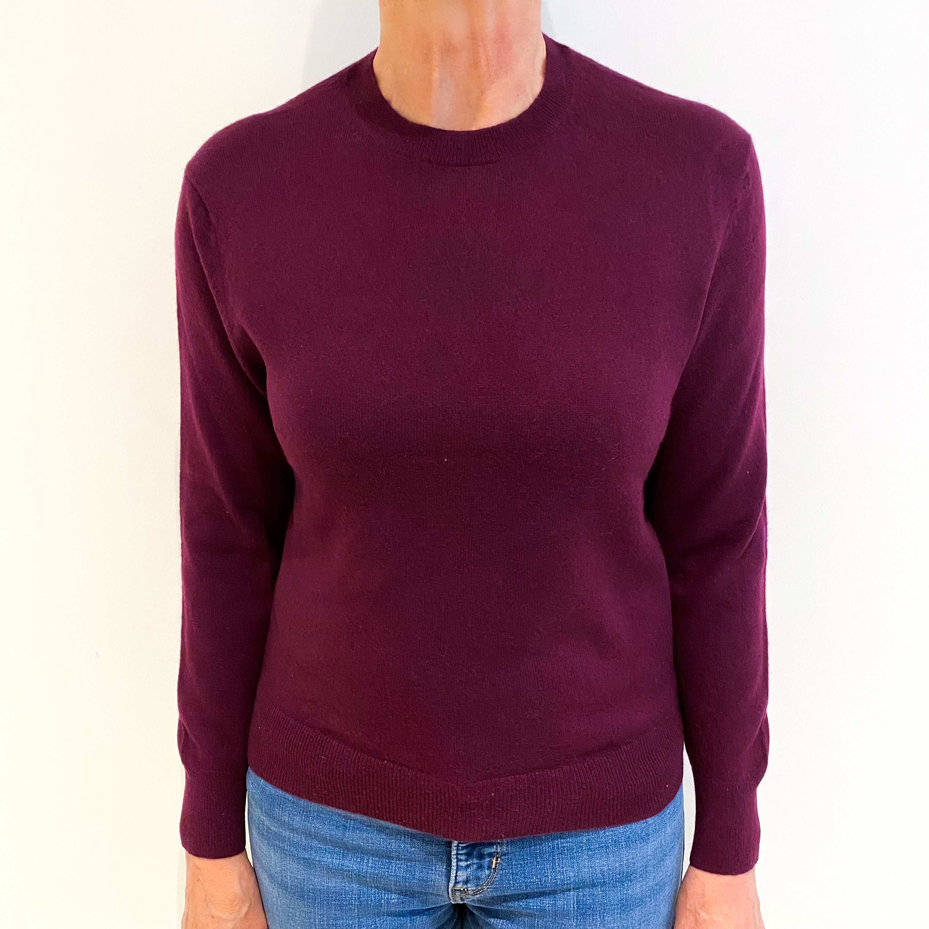 Aubergine Purple Cashmere Crew Neck Jumper Medium