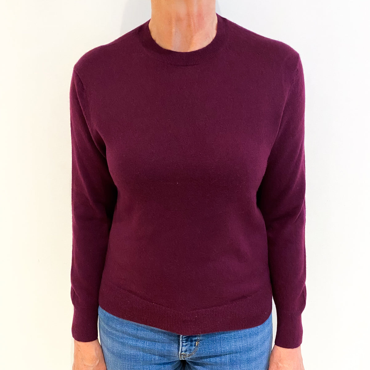 Aubergine Purple Cashmere Crew Neck Jumper Medium