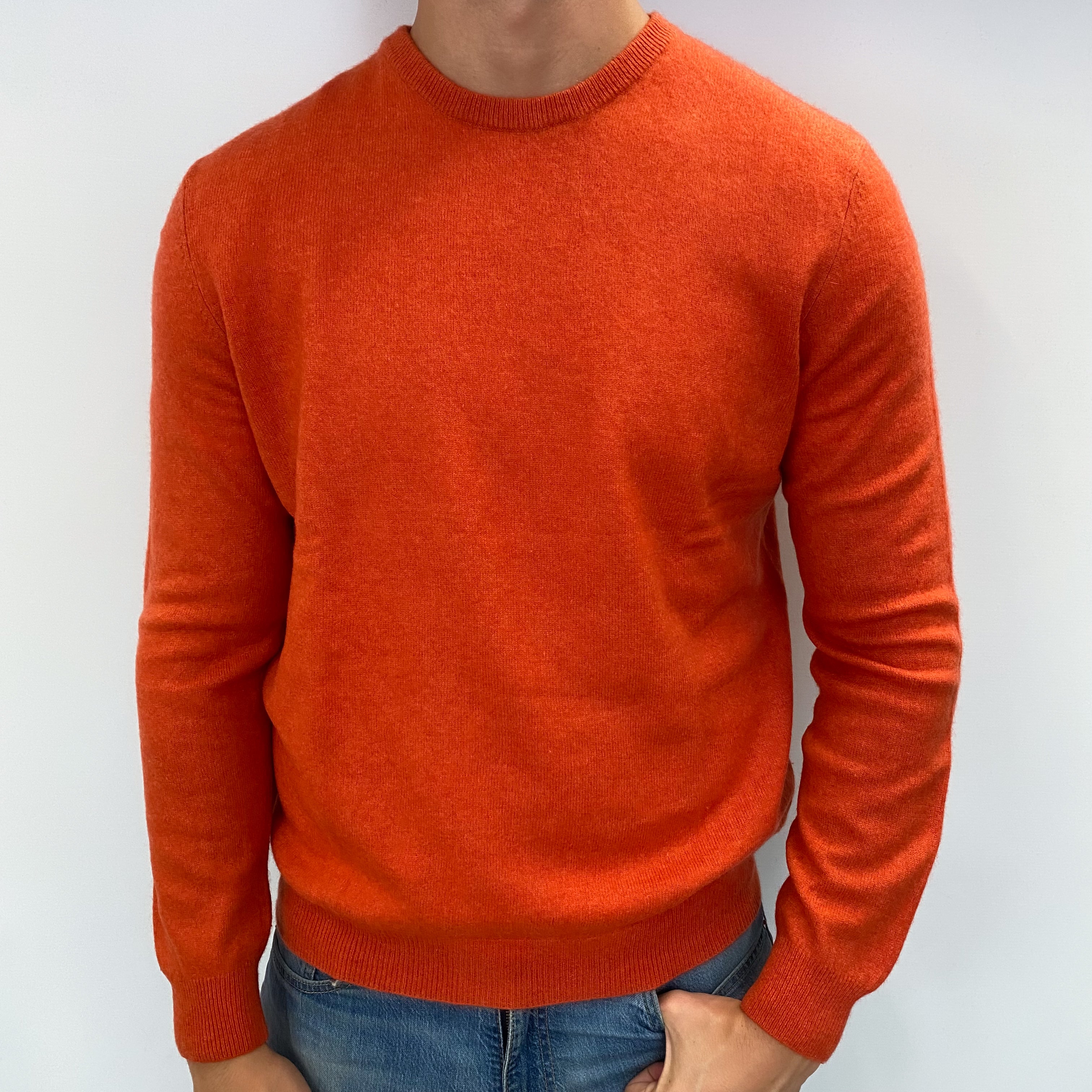Men's Pumpkin Orange Cashmere Crew Neck Jumper XL
