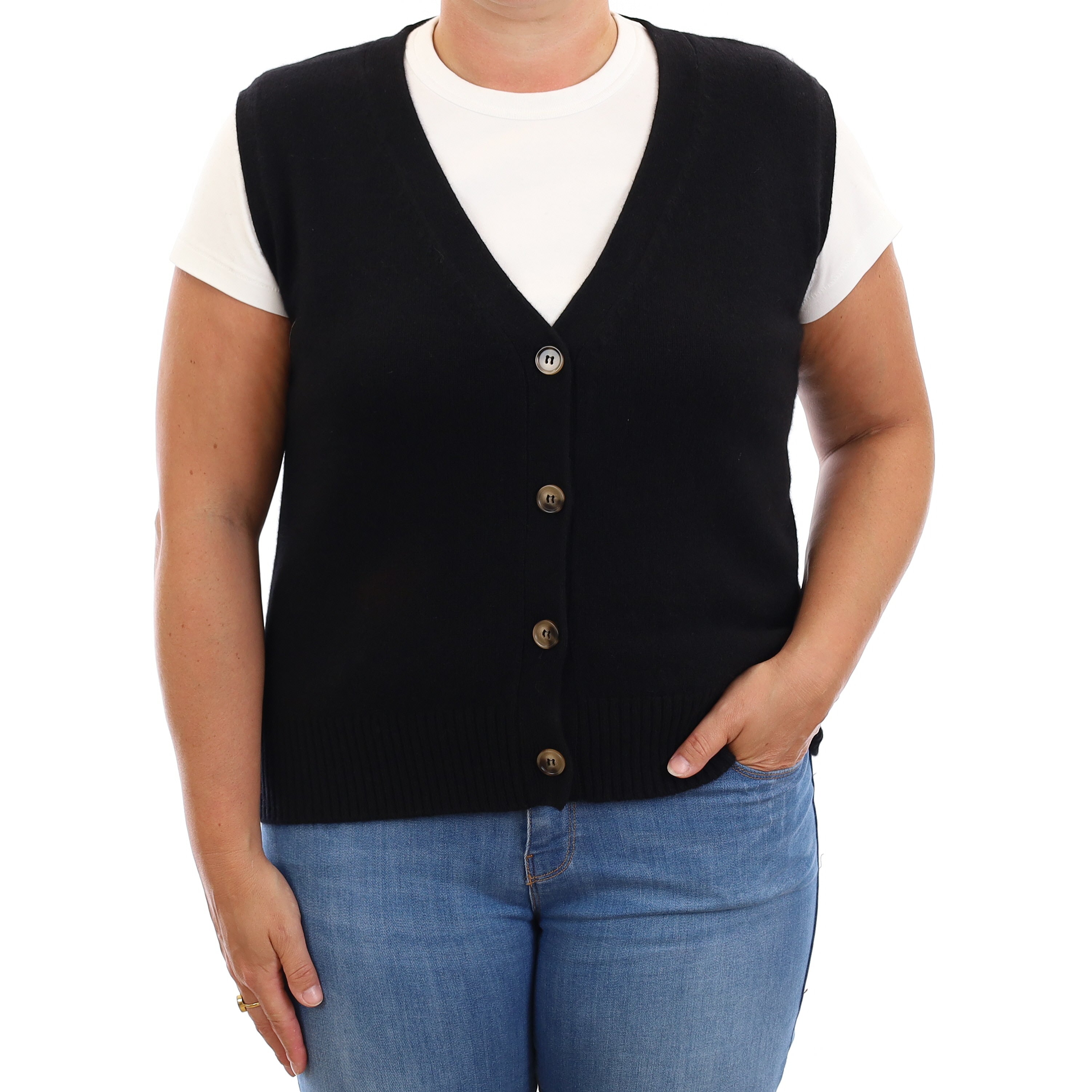 Brand New Black Luxury Cashmere V Neck Waistcoat Large UK 16-18