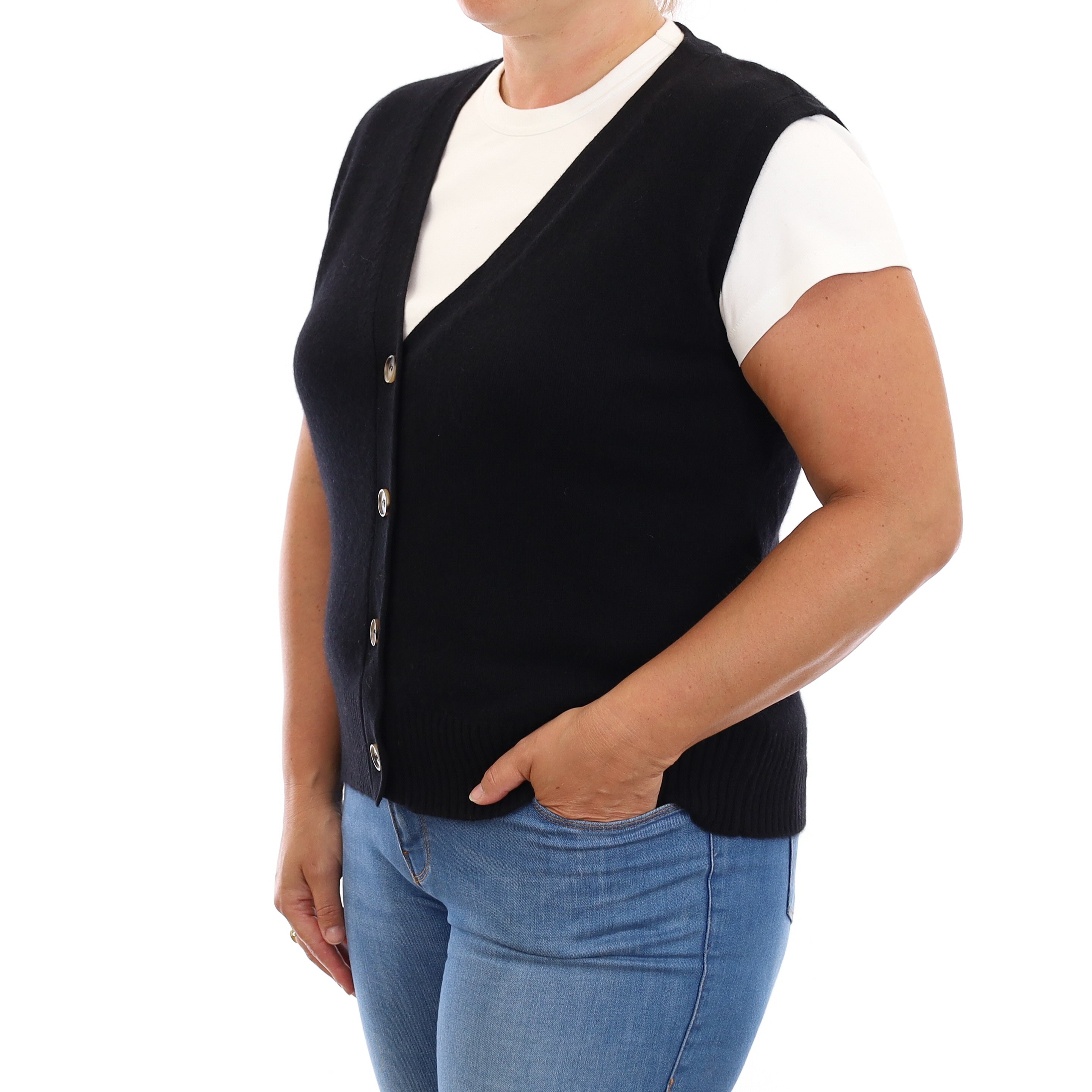 Brand New Black Luxury Cashmere V Neck Waistcoat Large UK 16-18