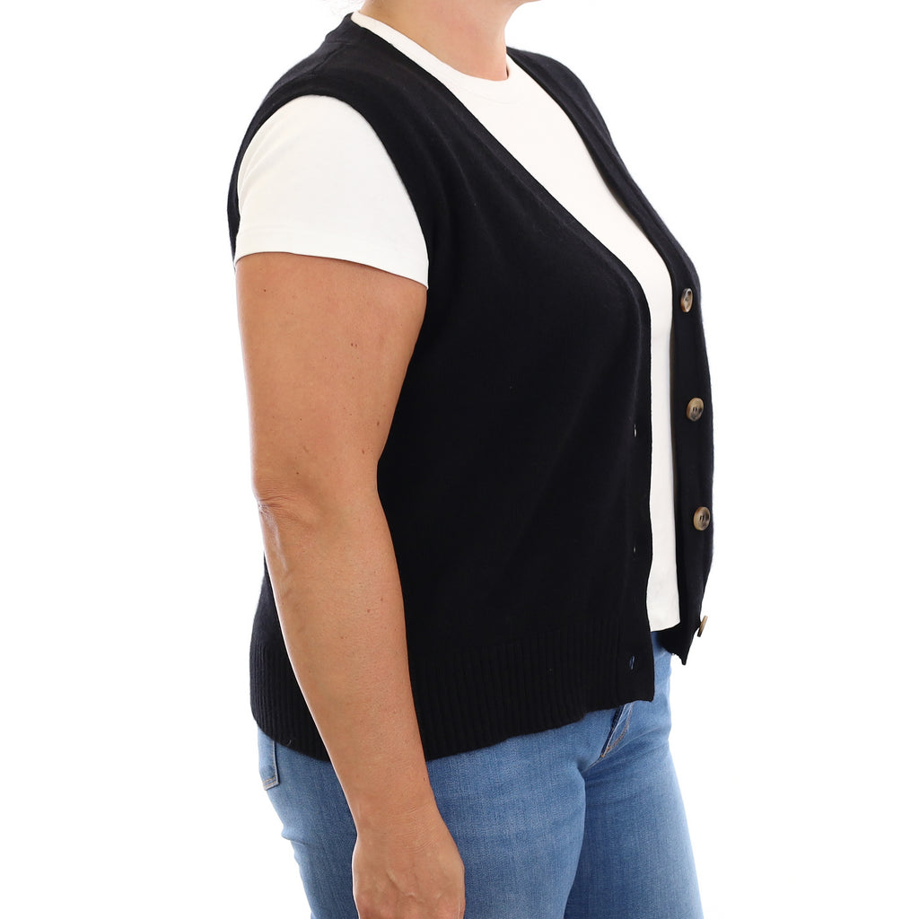 Brand New Black Luxury Cashmere V Neck Waistcoat Large UK 16-18