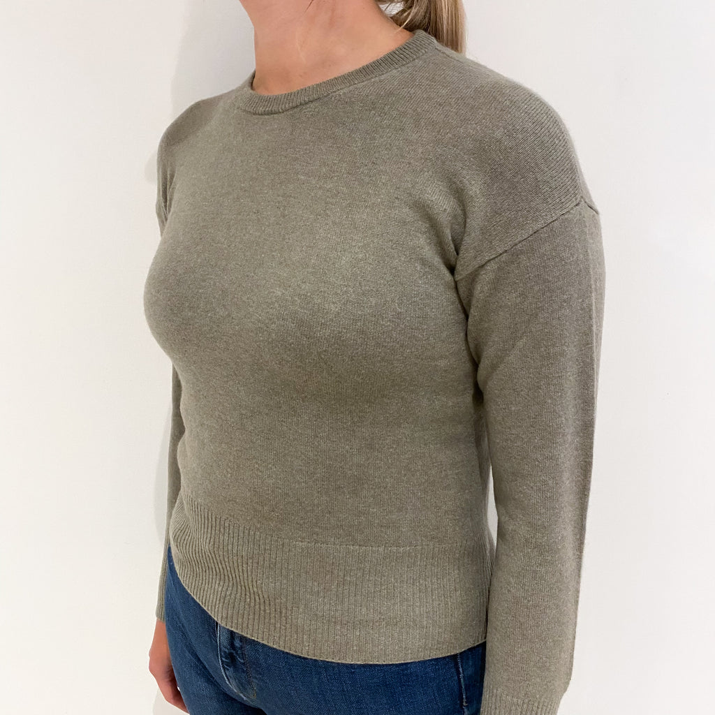 Pale Olive Green Cashmere Crew Neck Jumper Small