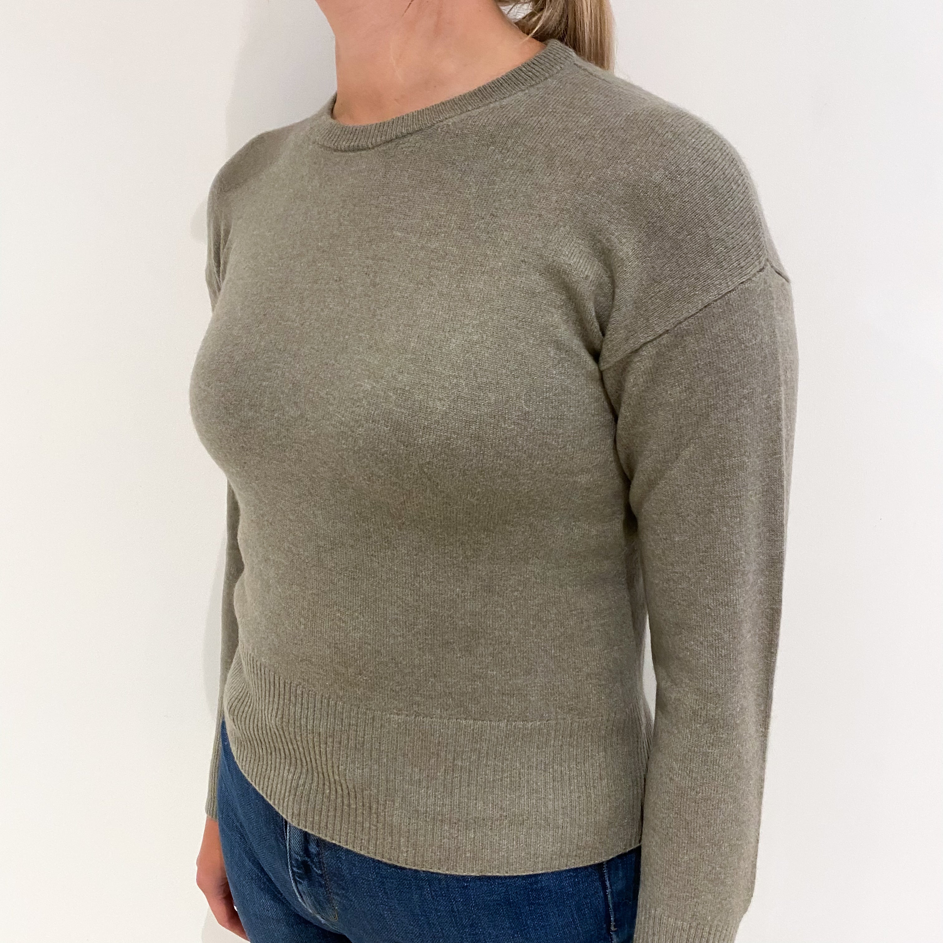 Pale Olive Green Cashmere Crew Neck Jumper Small