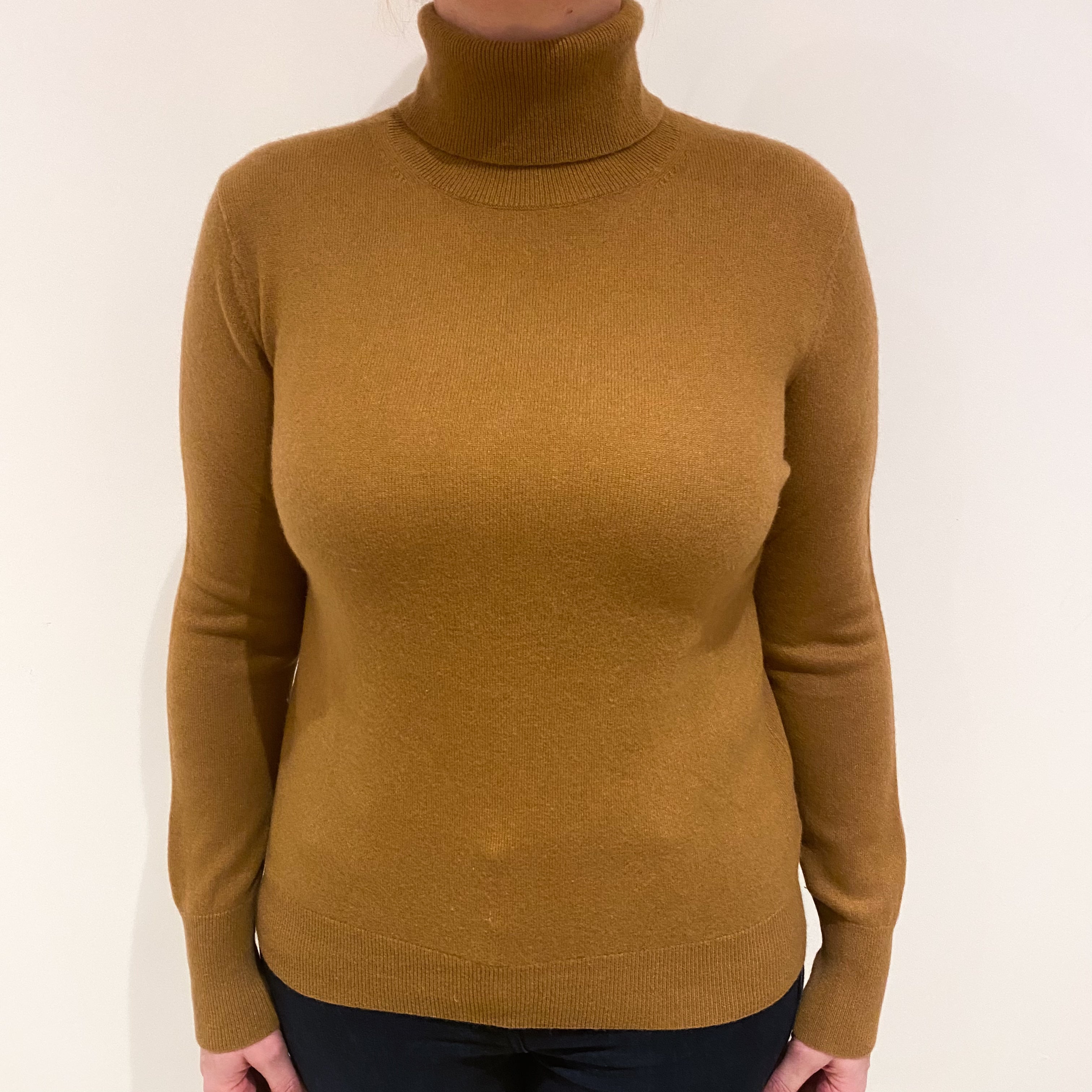 Cinnamon Brown Cashmere Polo Neck Jumper Large