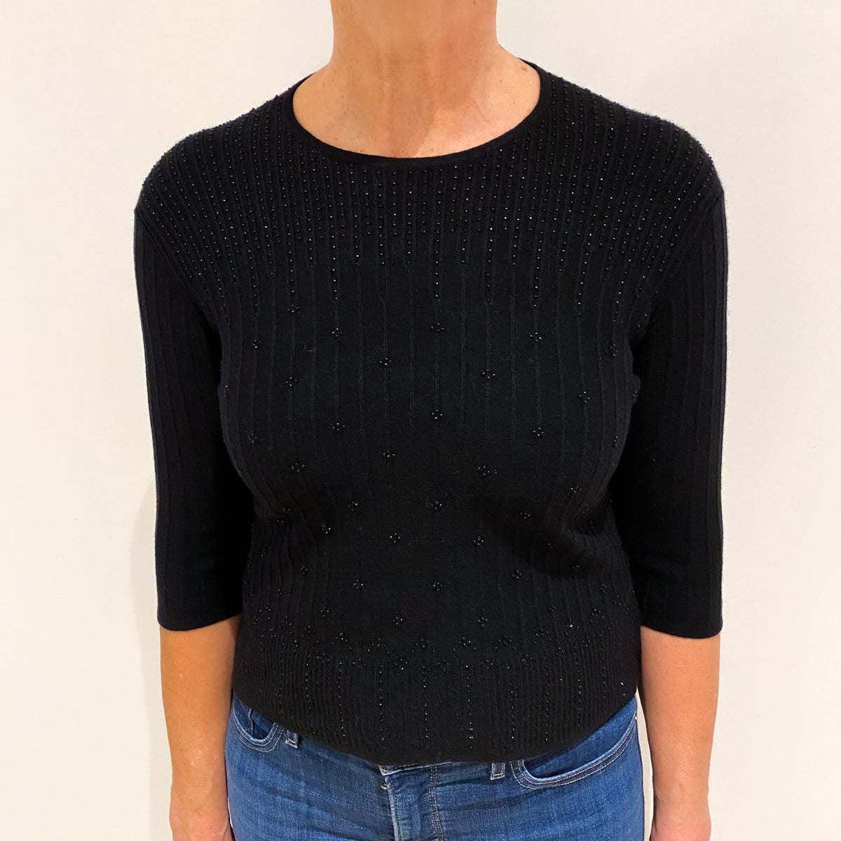 Black Cashmere Crew Neck Jumper Medium