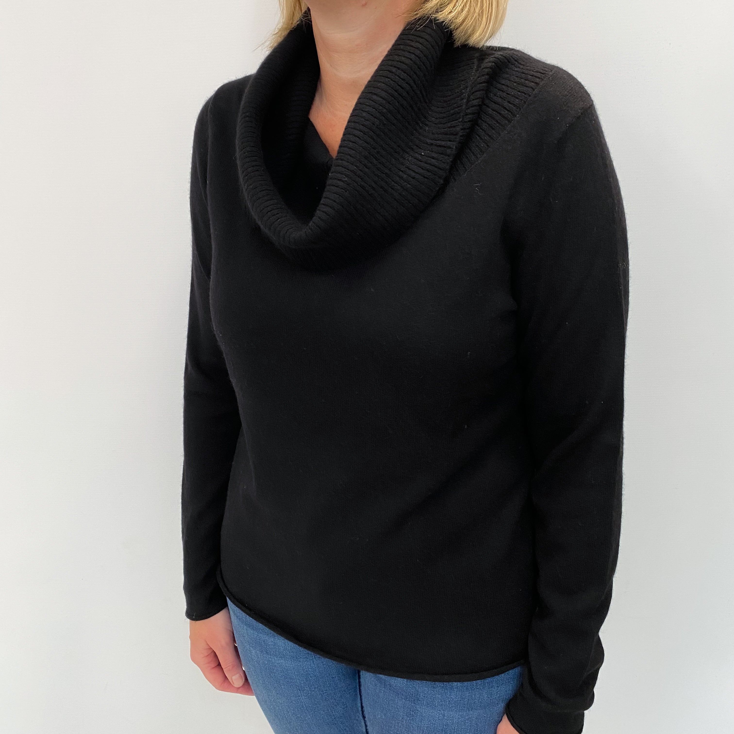 Black Cashmere Cowl Neck Jumper Large