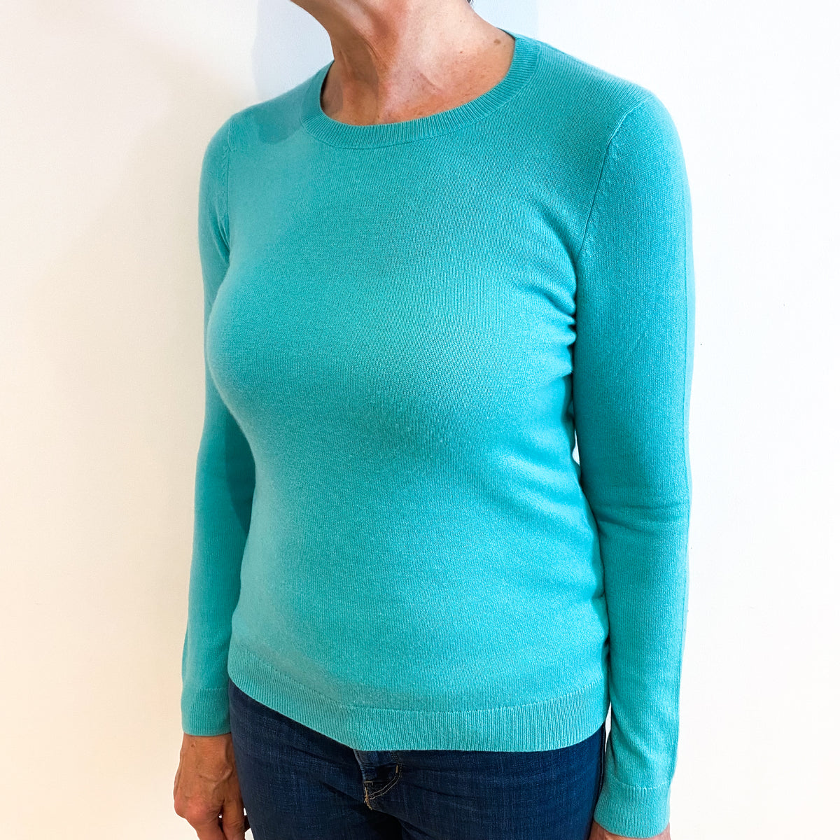 Sea Foam Blue Cashmere Crew Neck Jumper Medium