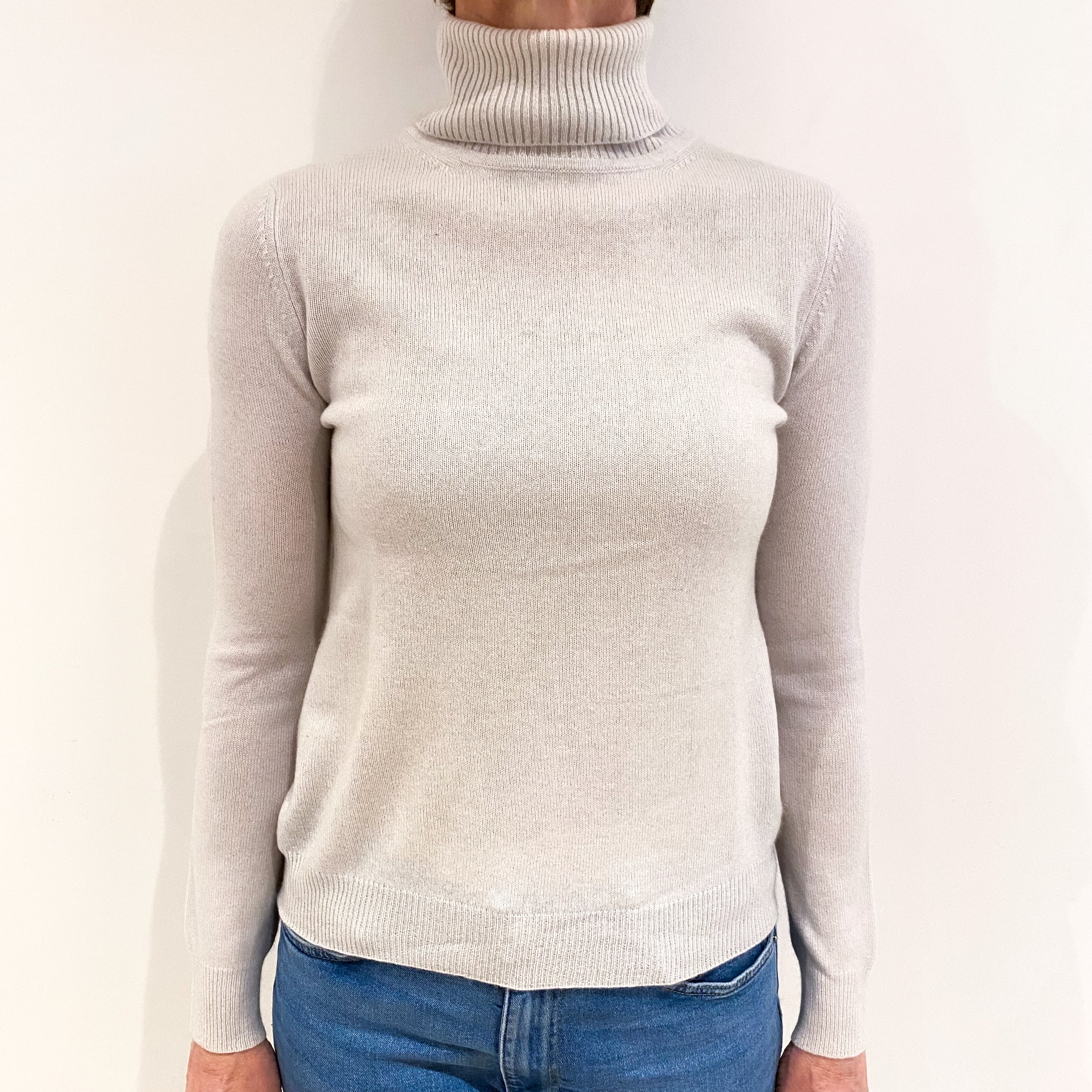 Alabaster White Cashmere Polo Neck Jumper Small