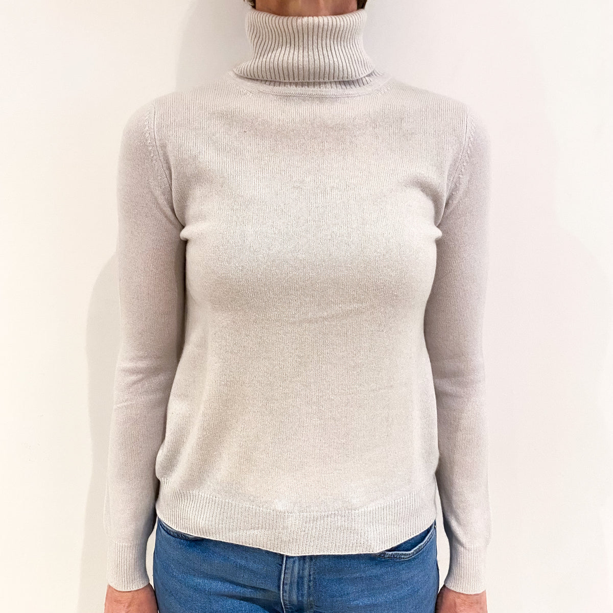 Alabaster White Cashmere Polo Neck Jumper Small