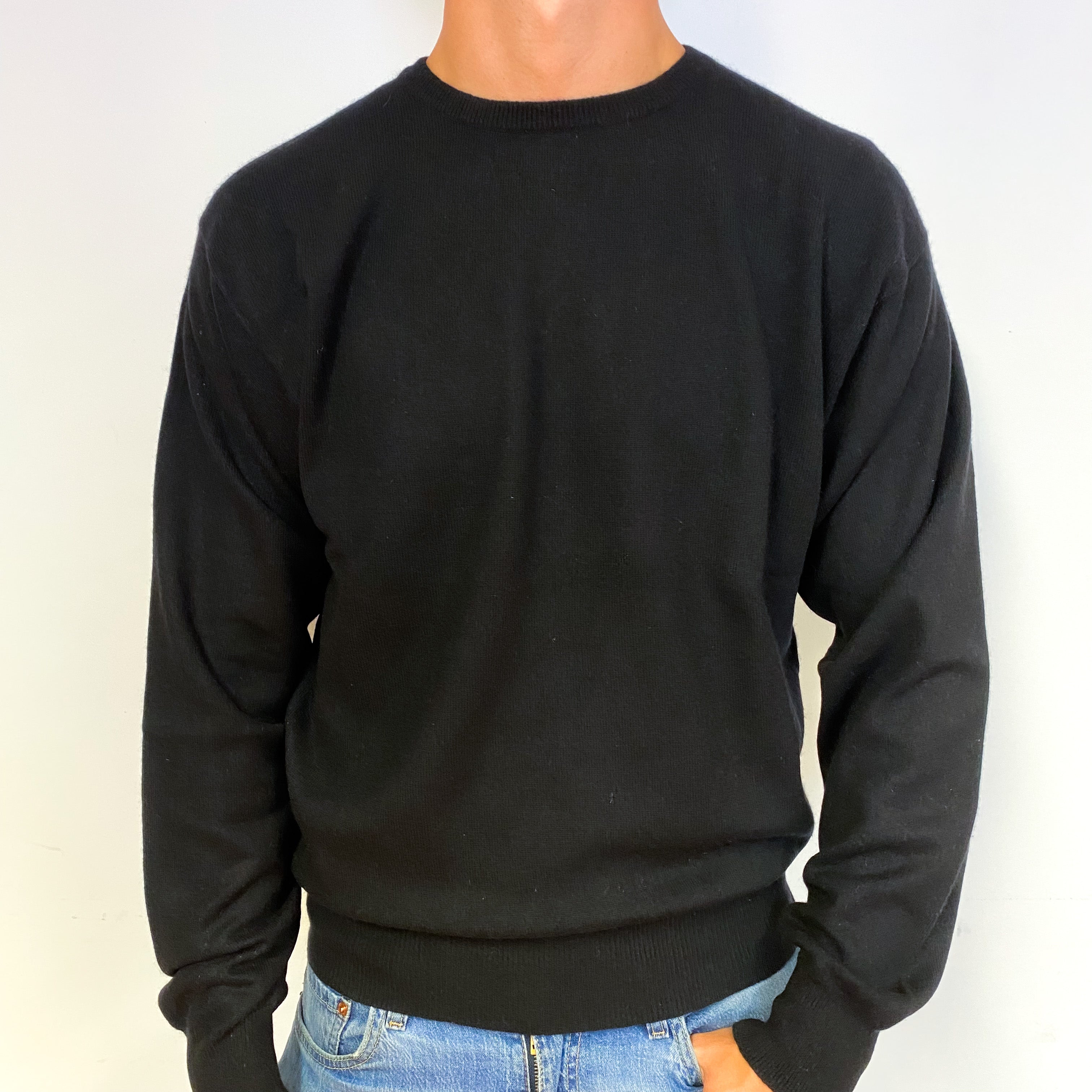 Men's Black Cashmere Crew Neck Jumper Extra Large