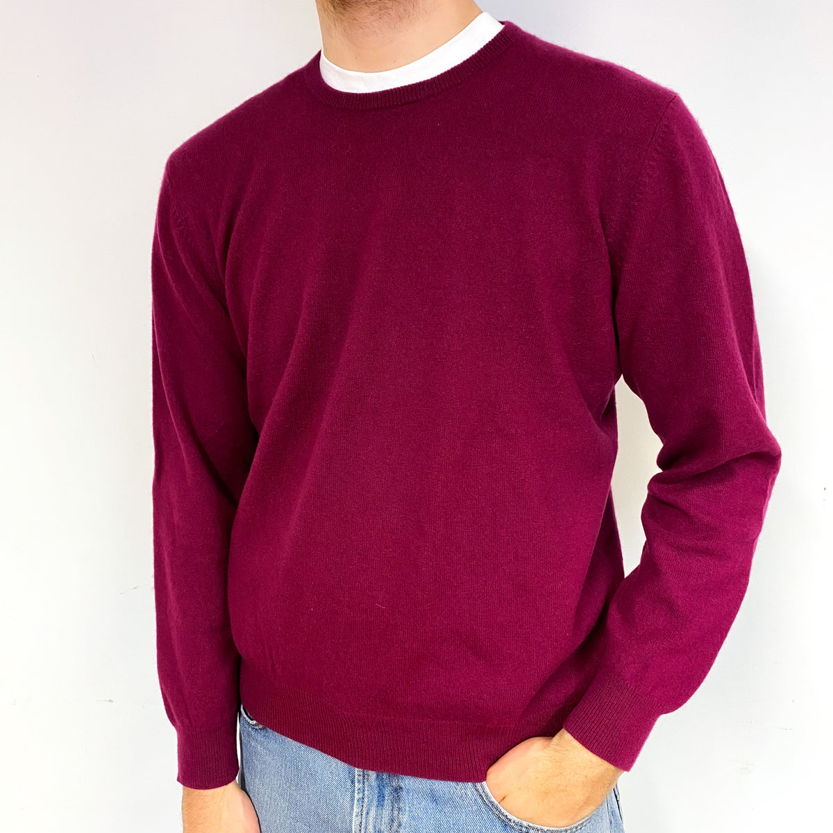 Men's Mulberry Purple Cashmere Crew Neck Jumper Large