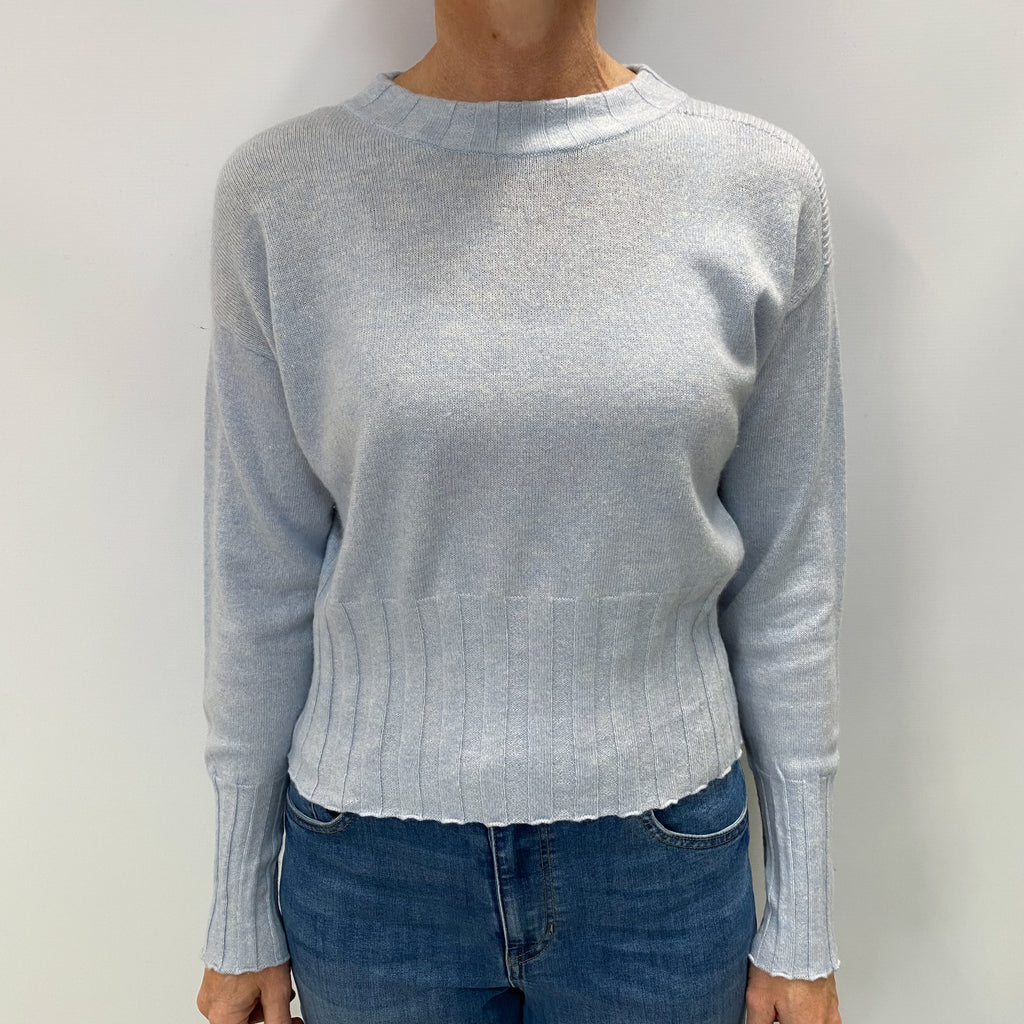 Powder Blue Marl Cashmere Crew Neck Jumper Small