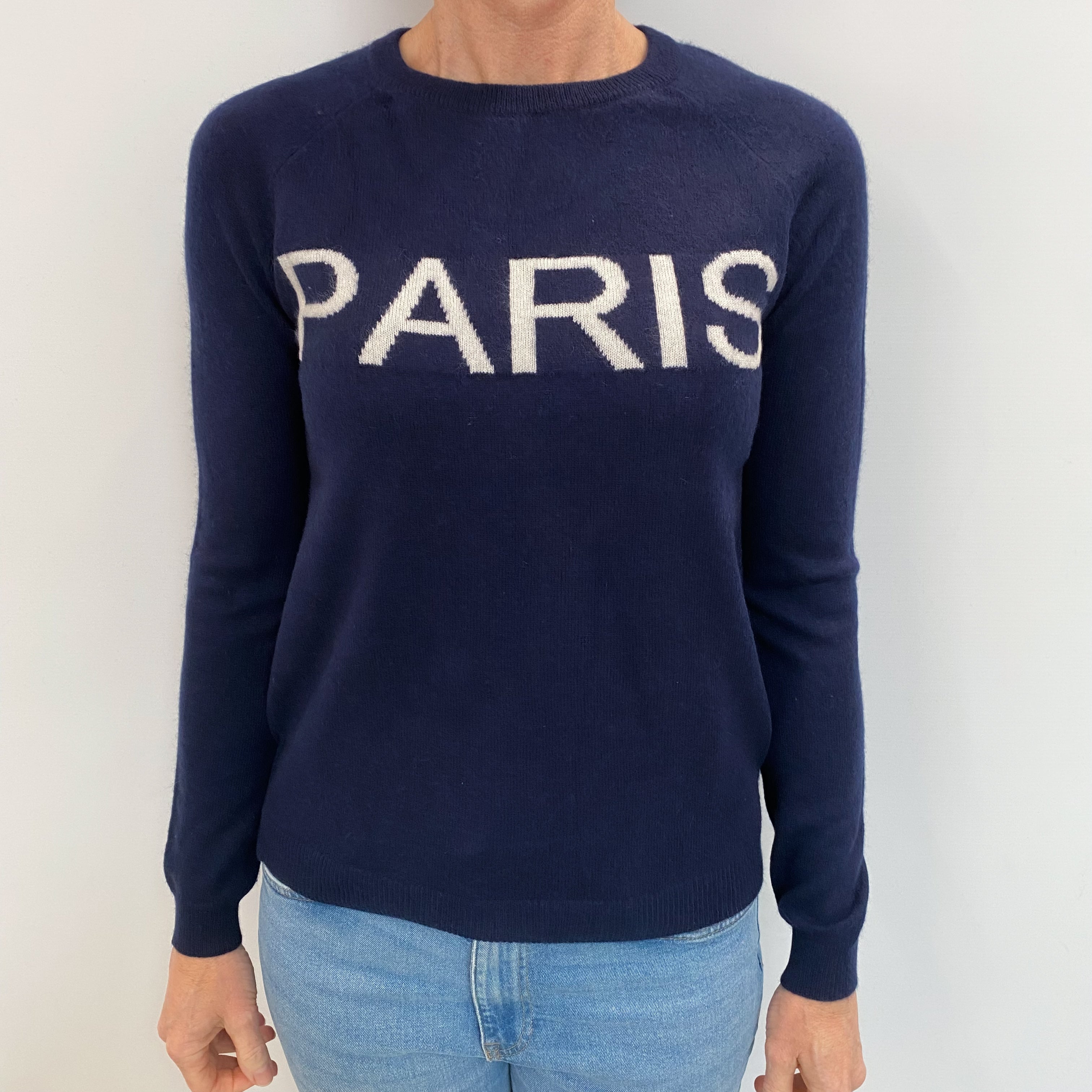 Navy ‘Paris’ Cashmere Crew Neck Jumper Small