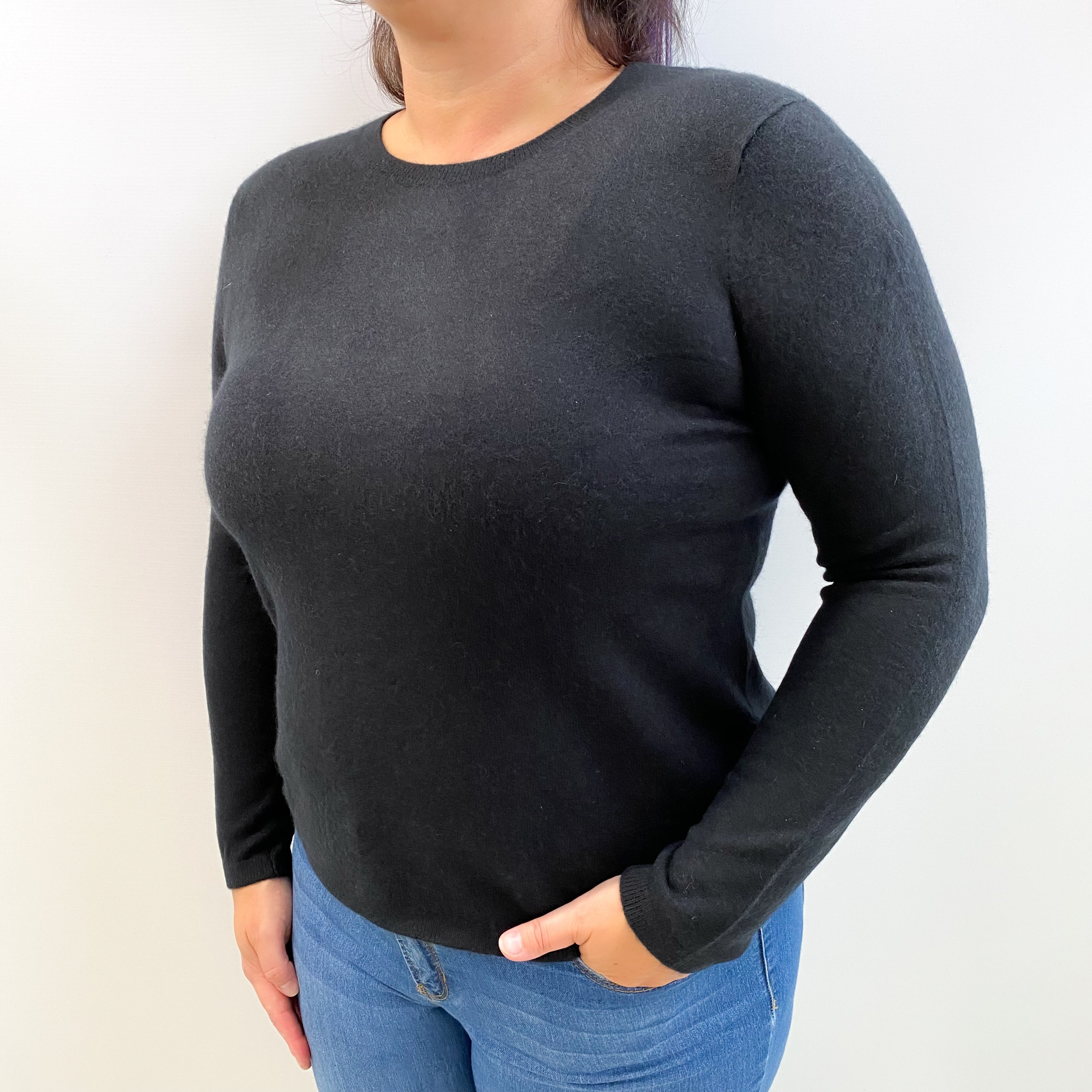 Black Cashmere Crew Neck Jumper Large