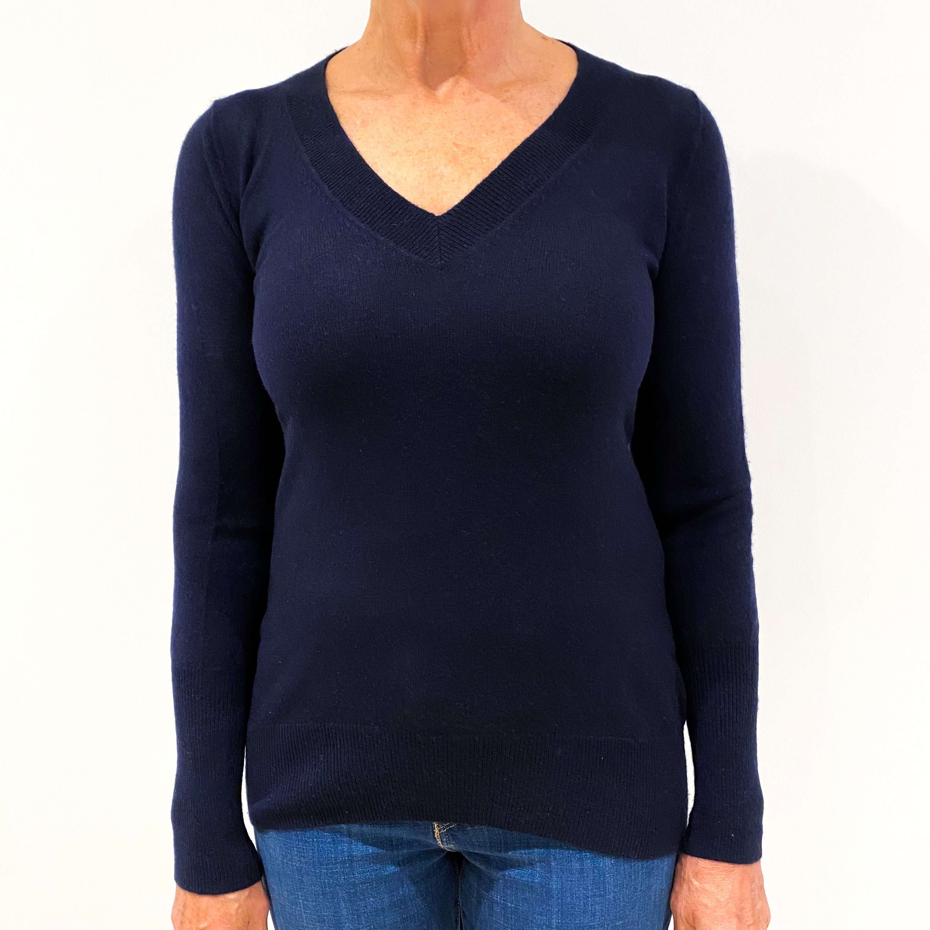 Navy Blue Cashmere V-Neck Jumper Medium