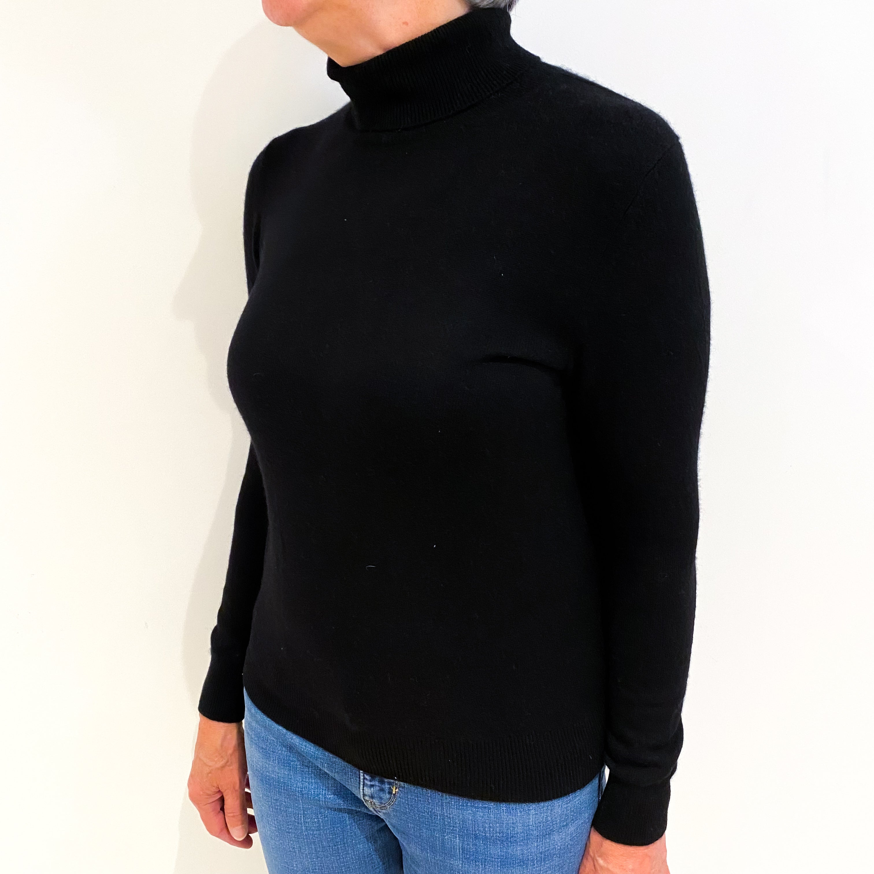 Black Cashmere Polo Neck Jumper Medium