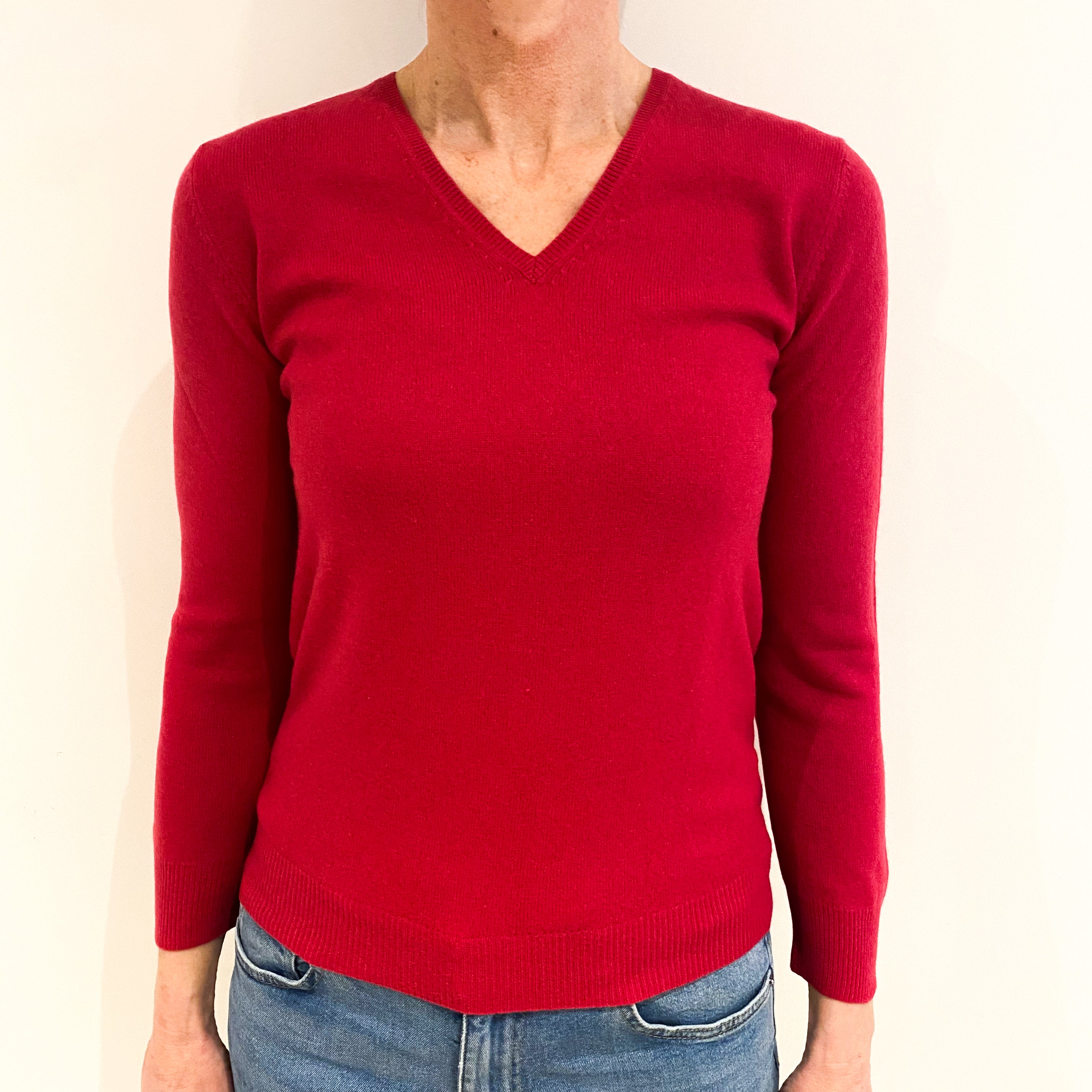 Cherry Pink Cashmere V Neck Jumper Small