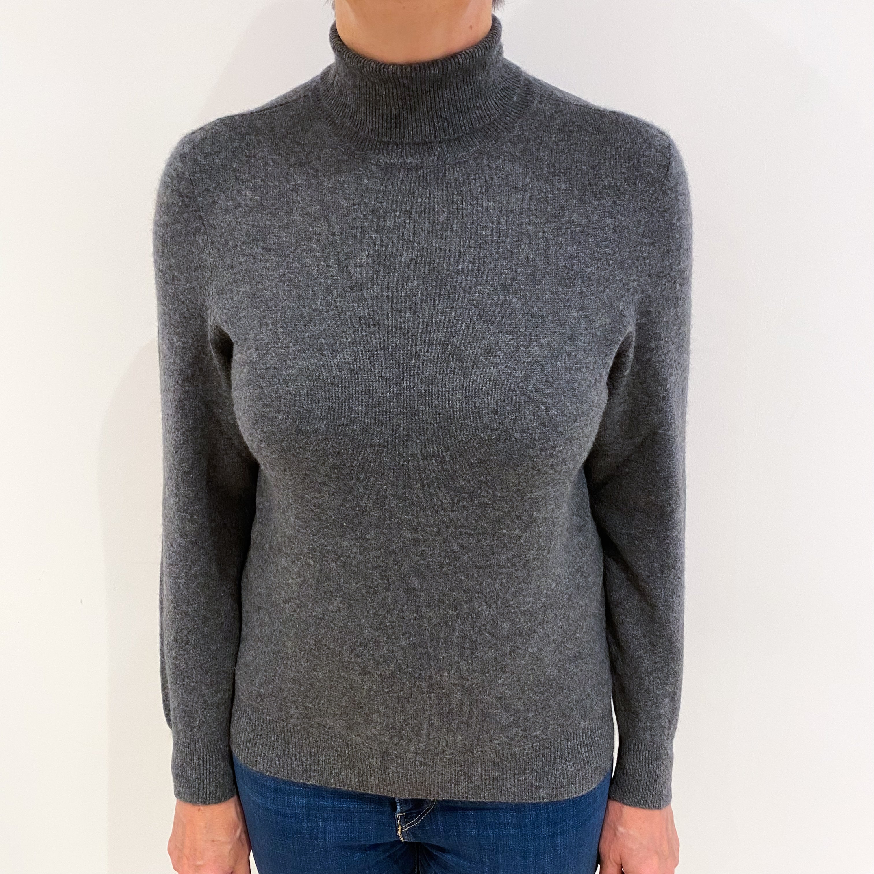 Slate Grey Cashmere Polo Neck Jumper Medium