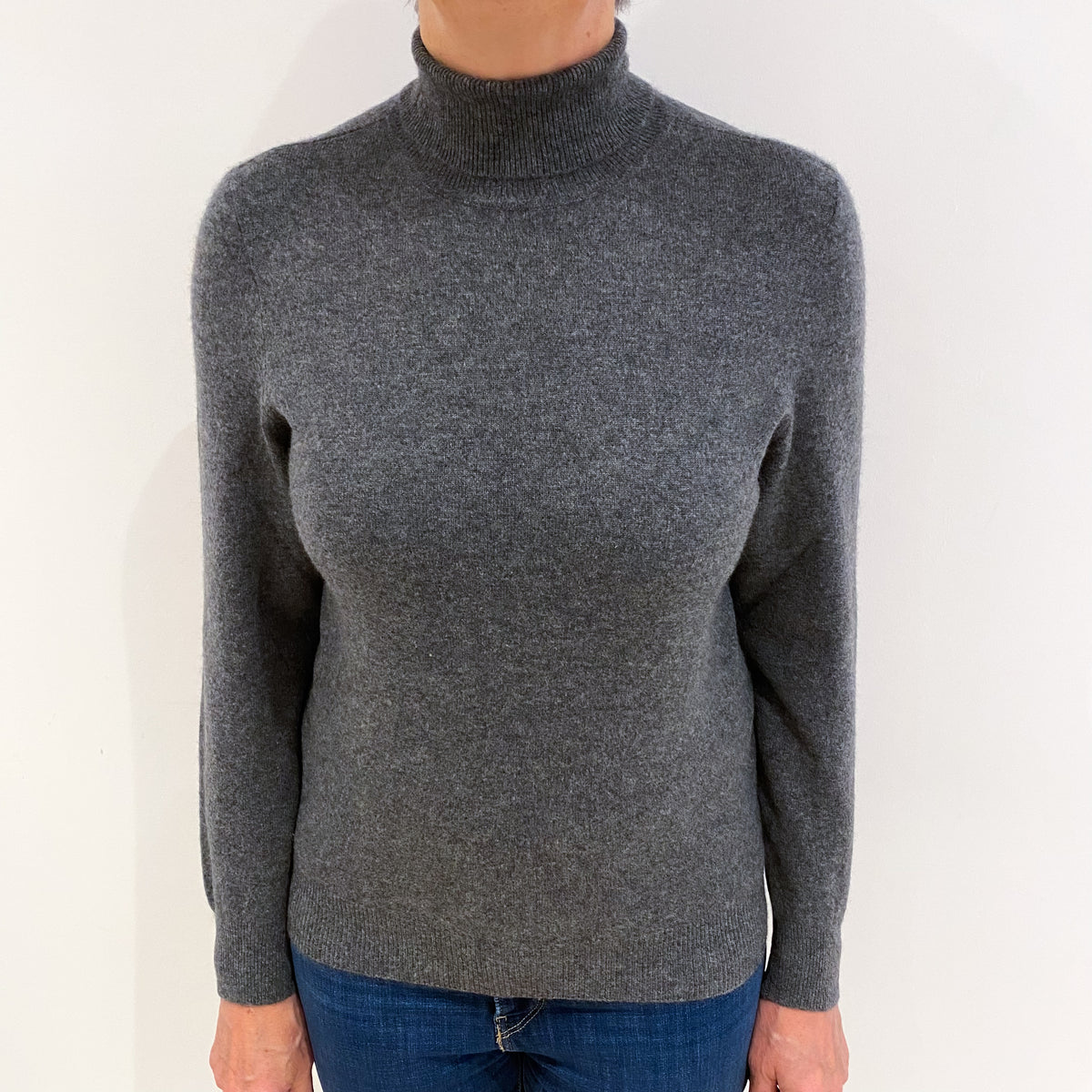 Slate Grey Cashmere Polo Neck Jumper Medium