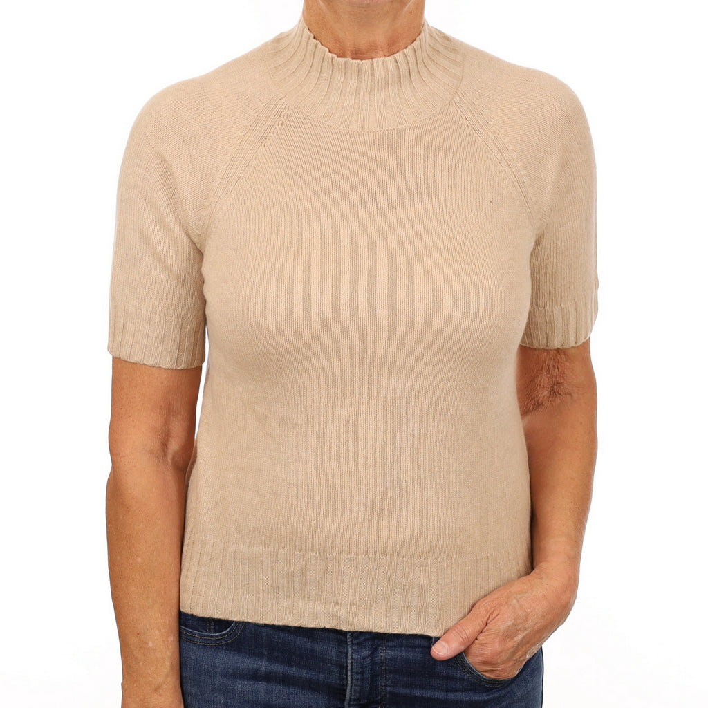 Beige Cashmere Turtle Neck Short Sleeve Jumper Medium