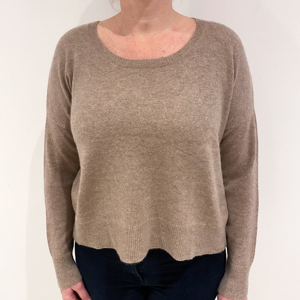 Biscuit Brown Cashmere Slouchy Crew Neck Jumper Large