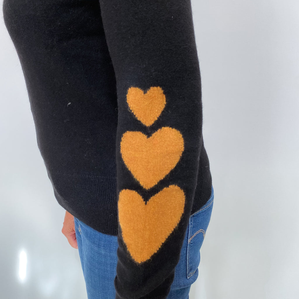 Black Heart Sleeve Cashmere Crew Neck Jumper Medium