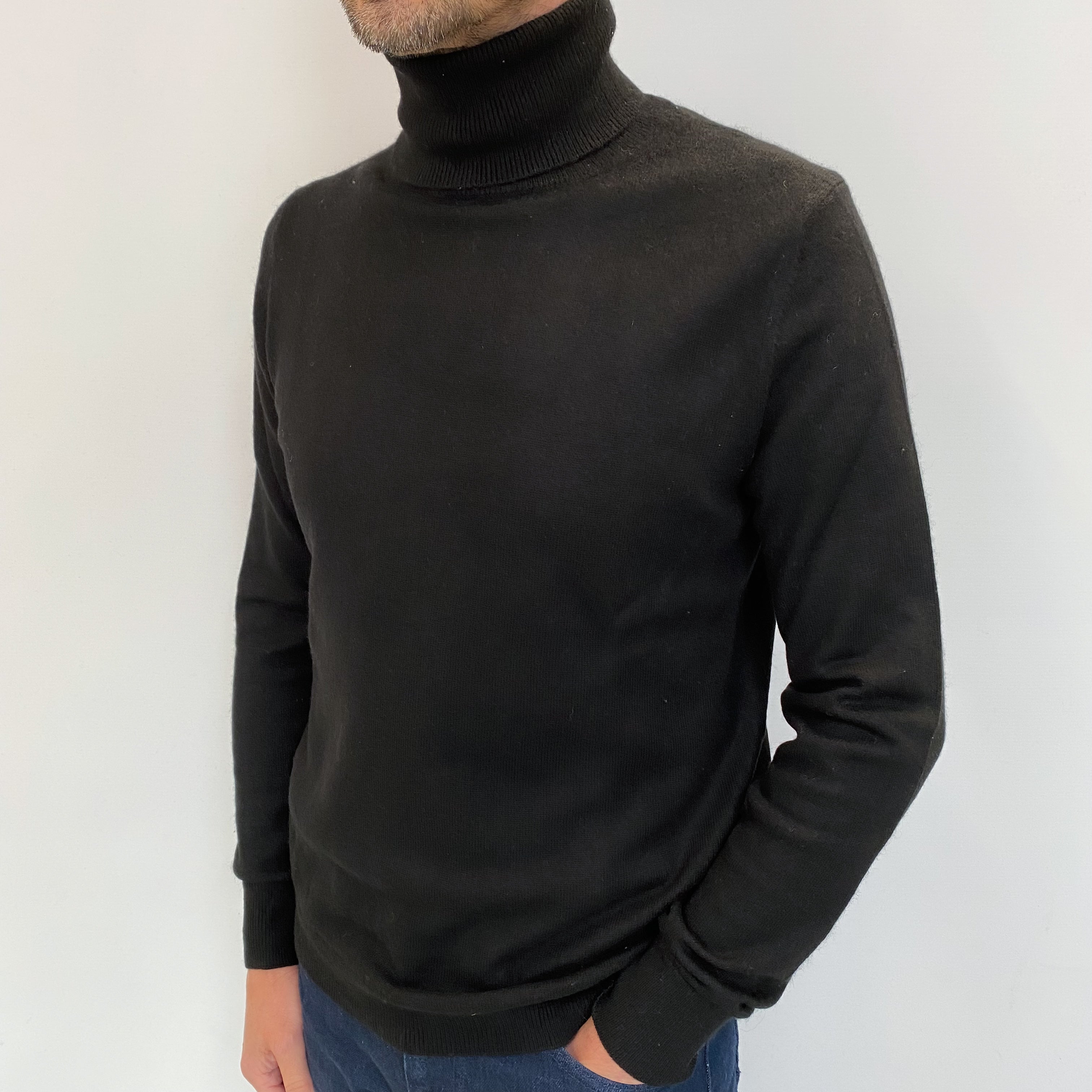 Men's Black Cashmere Polo Neck Jumper Small