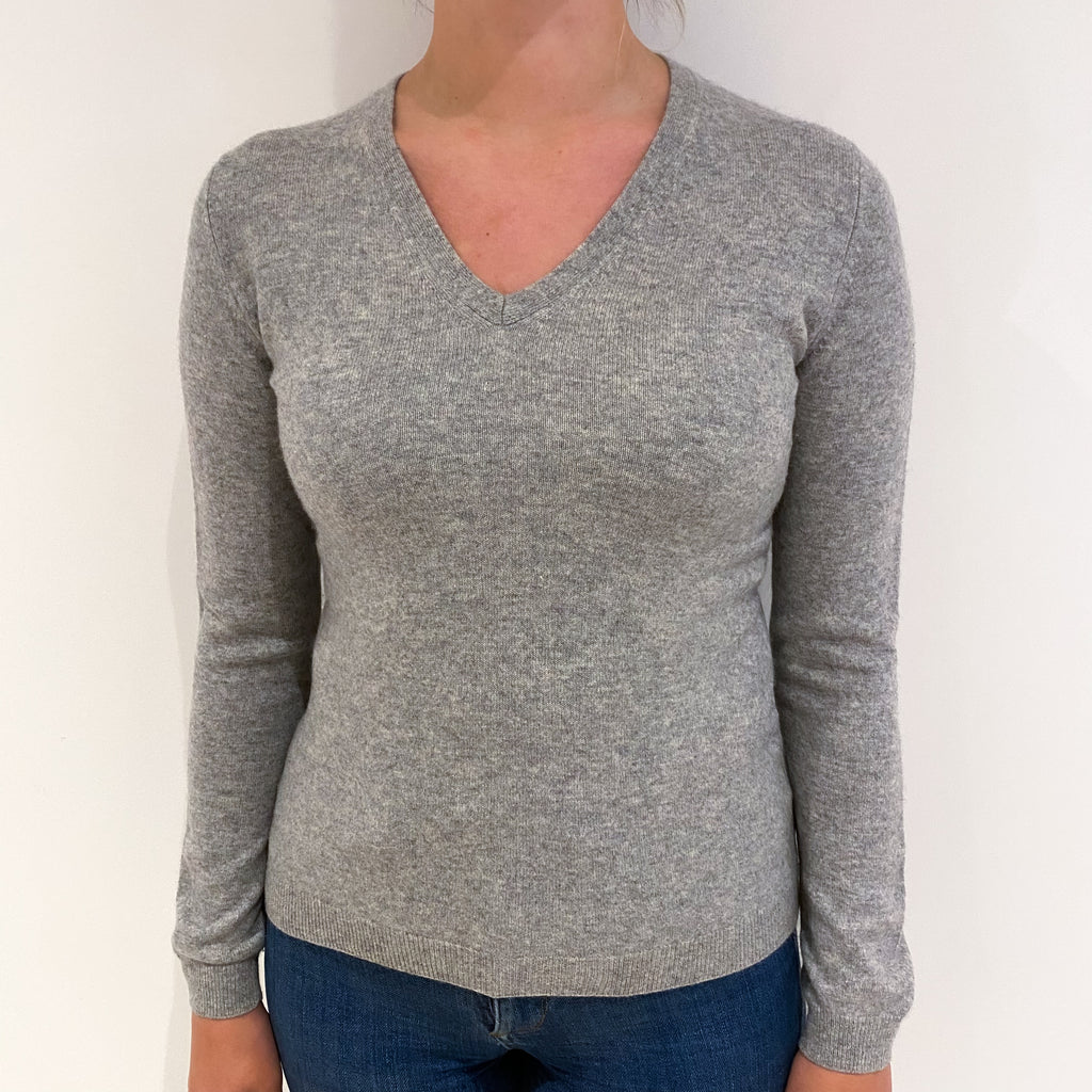 Smoke Grey Cashmere V Neck Jumper Small