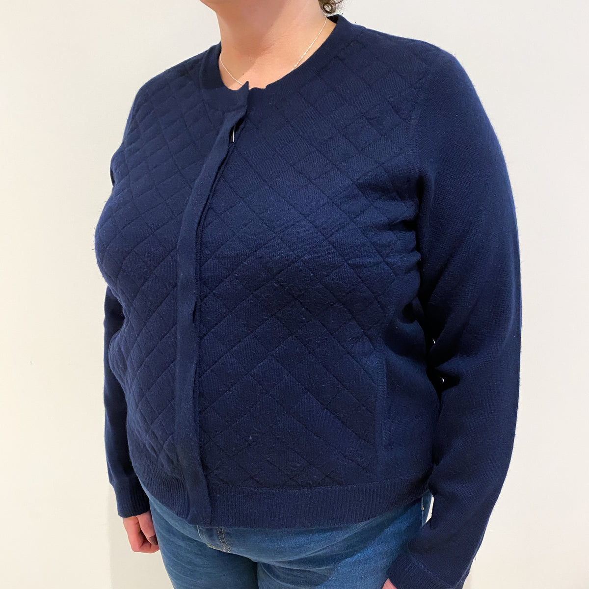 Navy Blue Cashmere Crew Neck Zip Up Jacket Extra Large