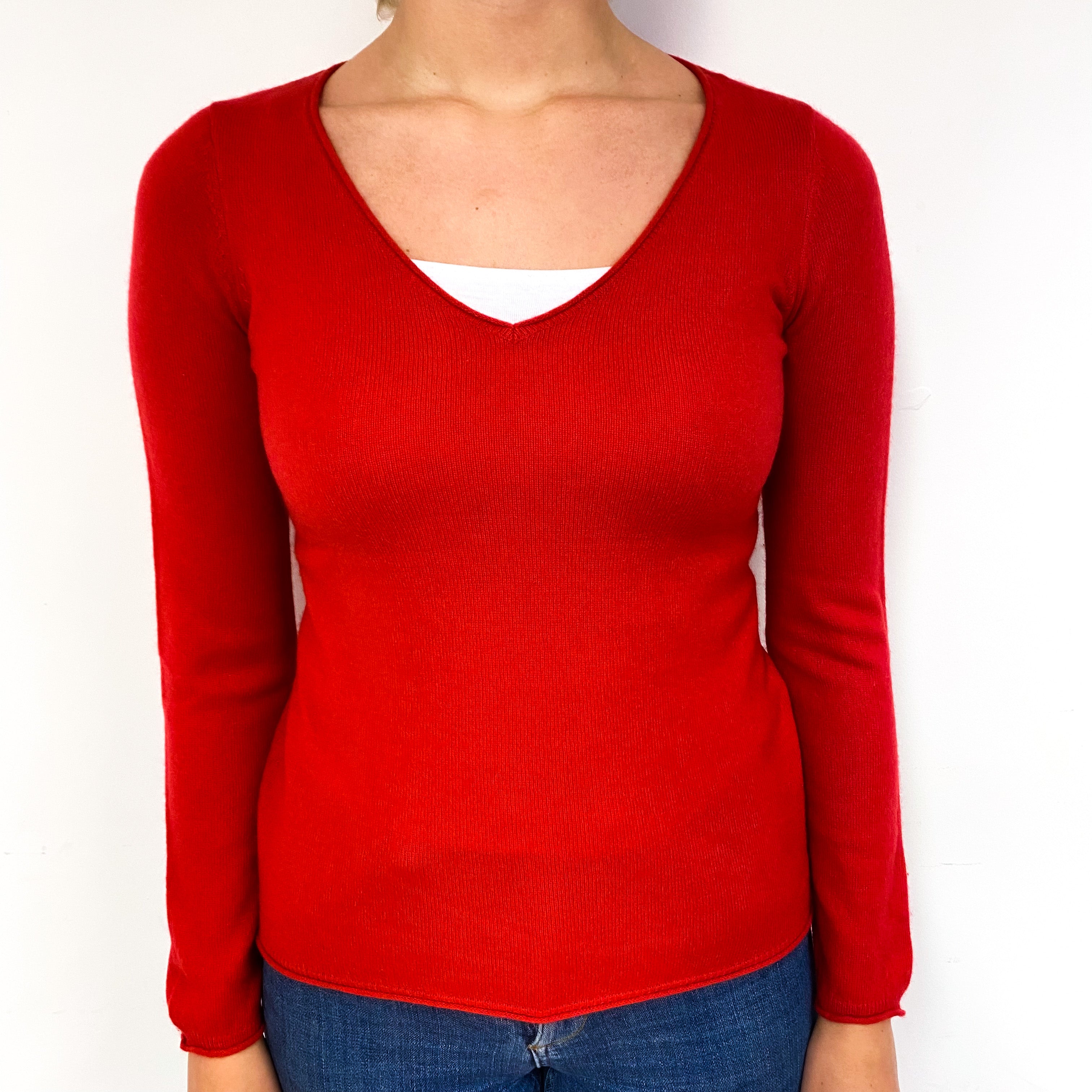 Scarlet Red Cashmere V-Neck Jumper Small