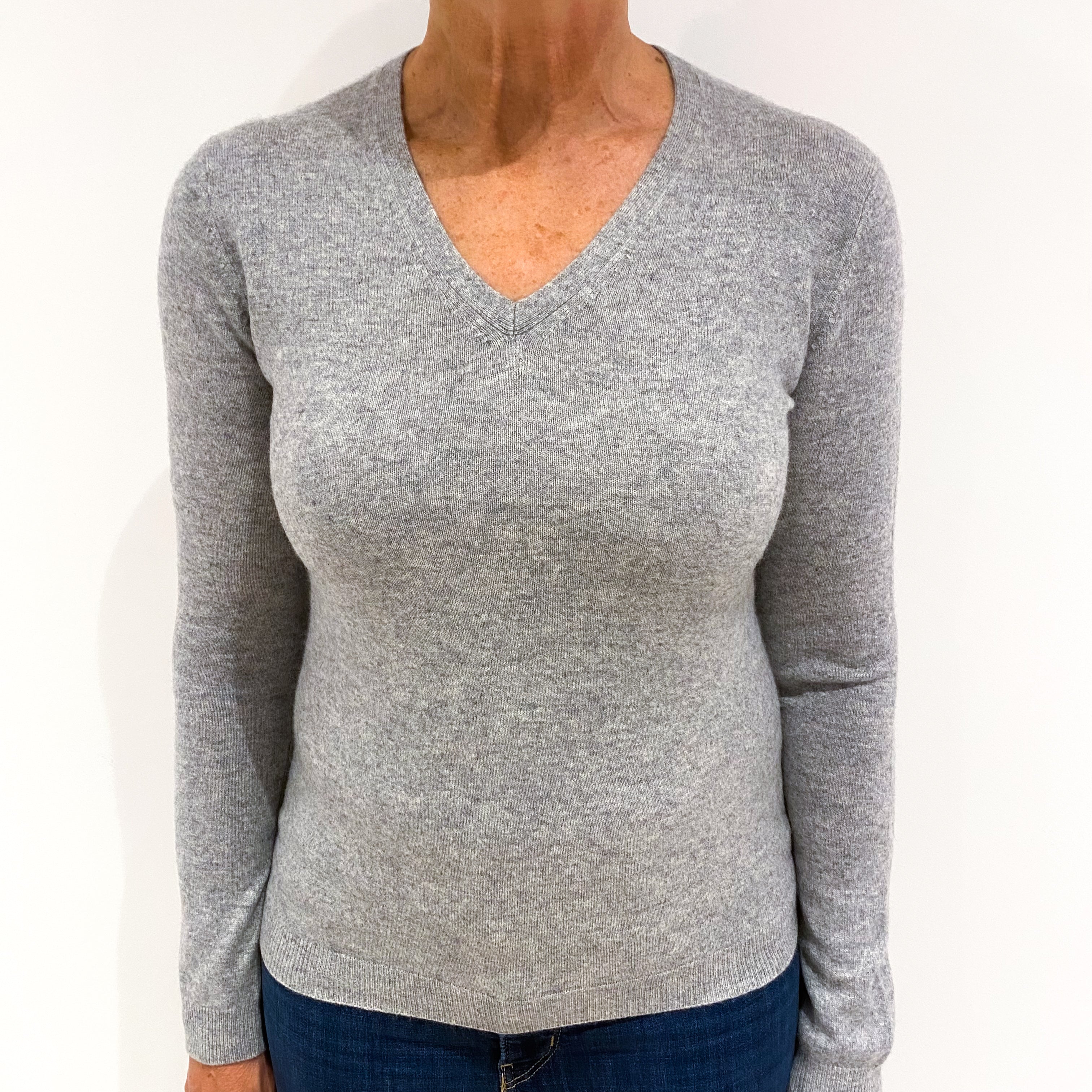 Smoke Grey Cashmere V-Neck Jumper Medium