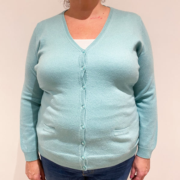 Aqua Blue Cashmere V-Neck Cardigan Extra Large