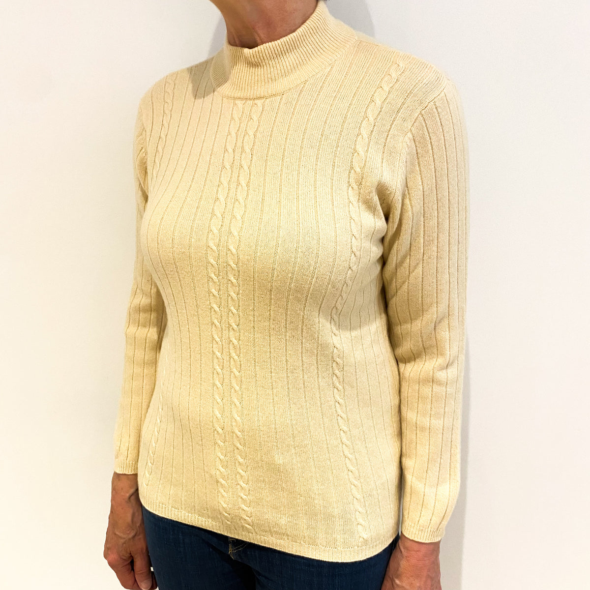 Primrose Yellow Cashmere Turtle Neck Jumper Medium