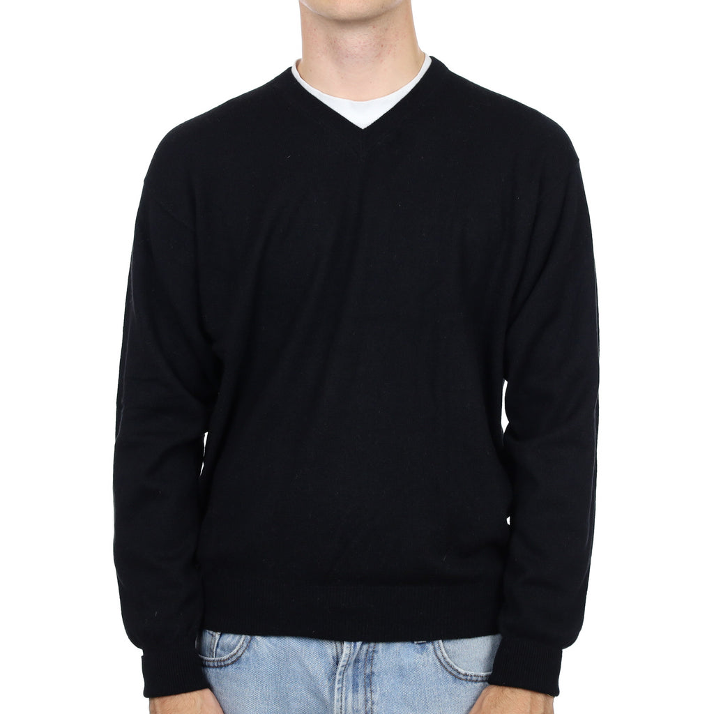 Men's Black Cashmere V Neck Jumper Large