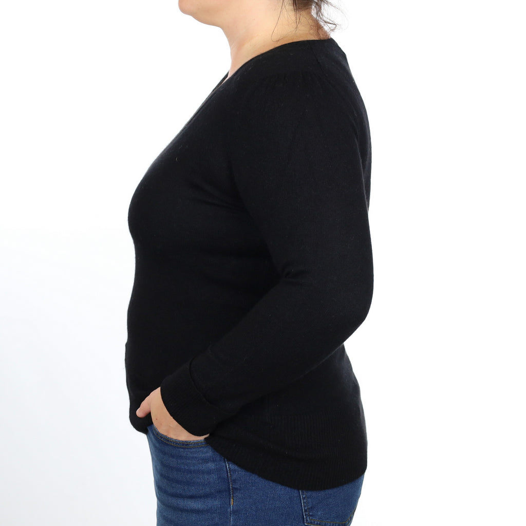 Black Cashmere V Neck Jumper Large