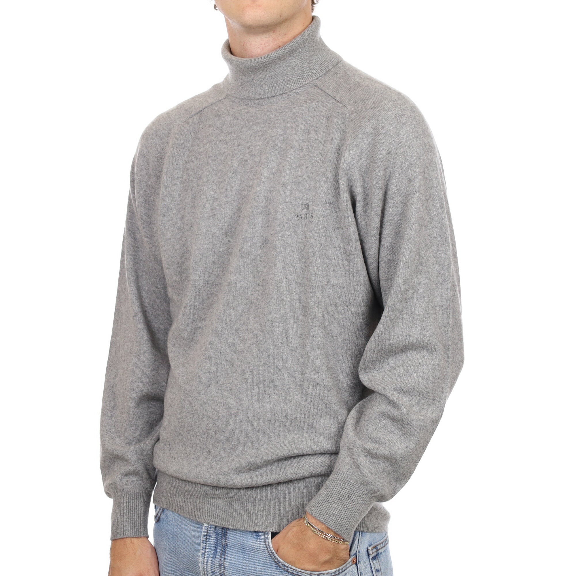 Men's Smoke Grey Cashmere Polo Neck Jumper Large