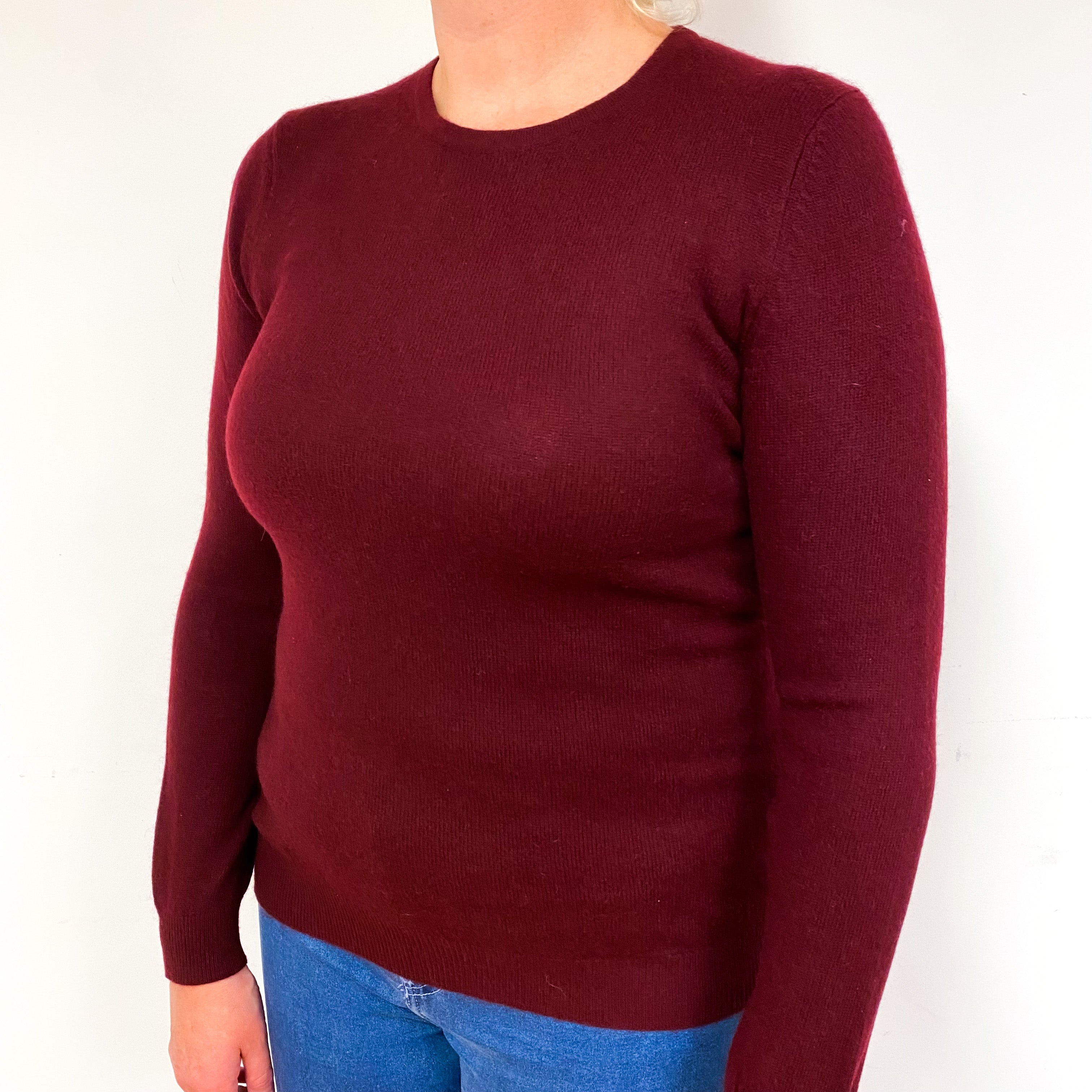 Wine Red Cashmere Crew Neck Jumper Large