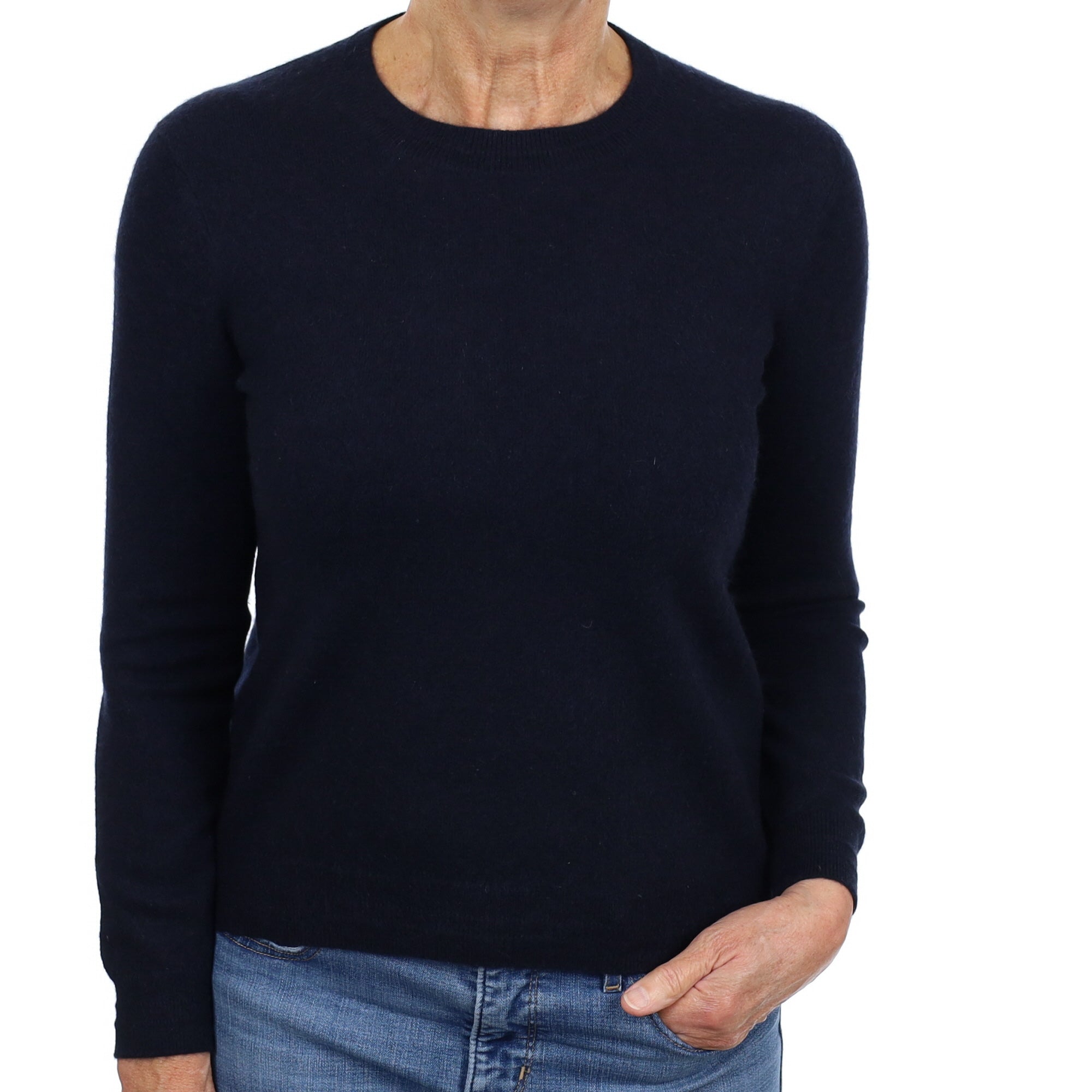 Dark Navy Cashmere Crew Neck Jumper Medium