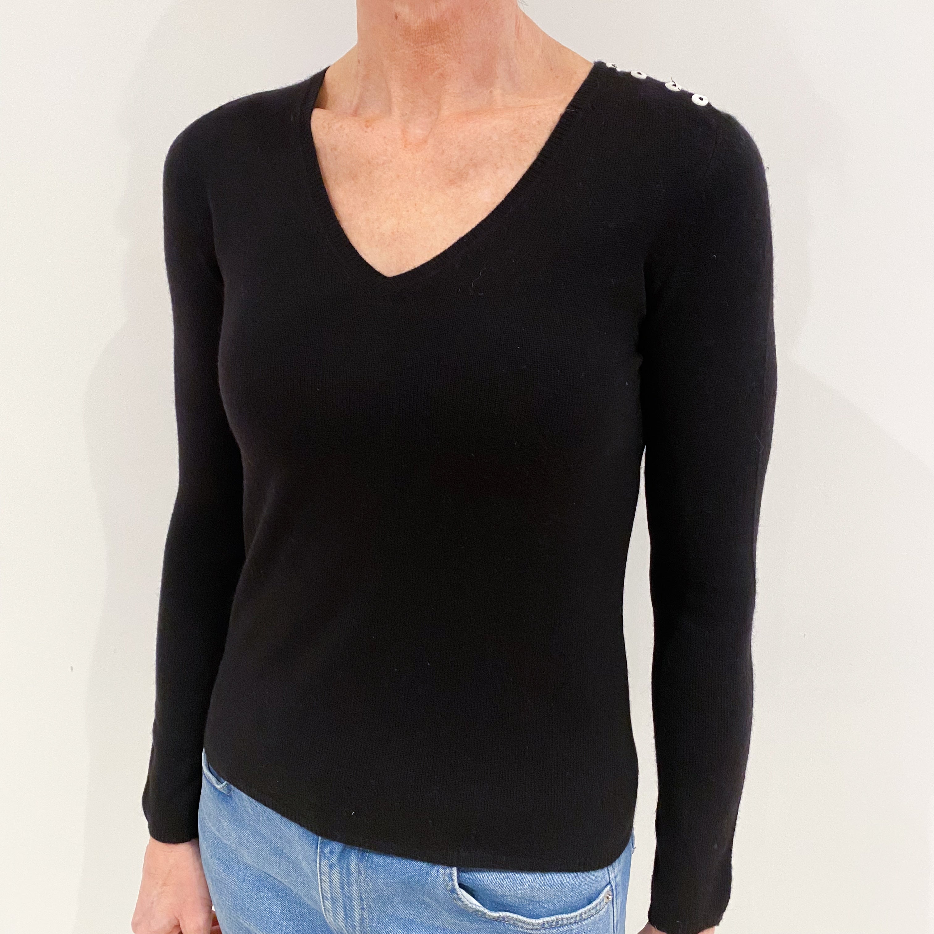 Black Cashmere V Neck Jumper Small