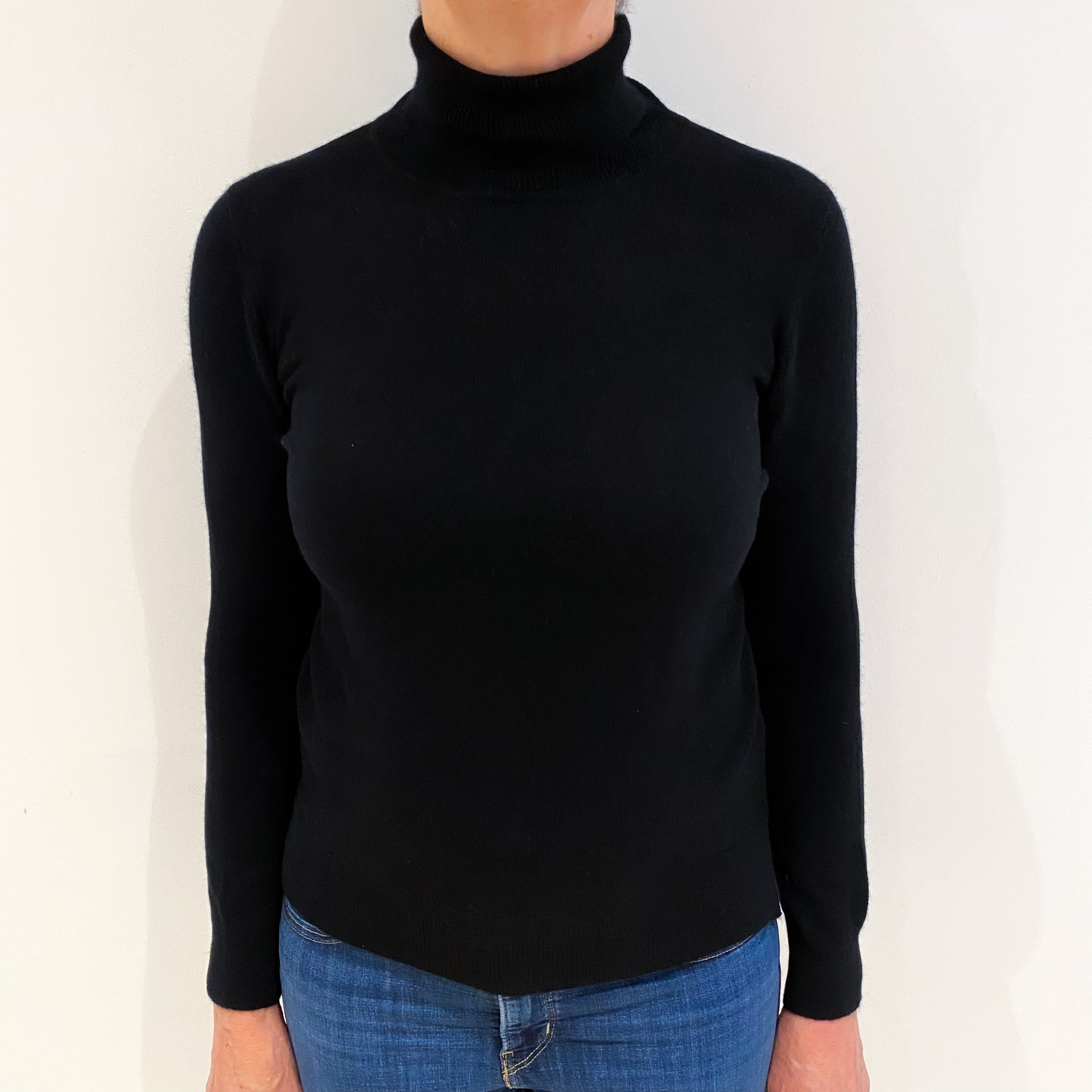 Black Cashmere Polo Neck Jumper Medium