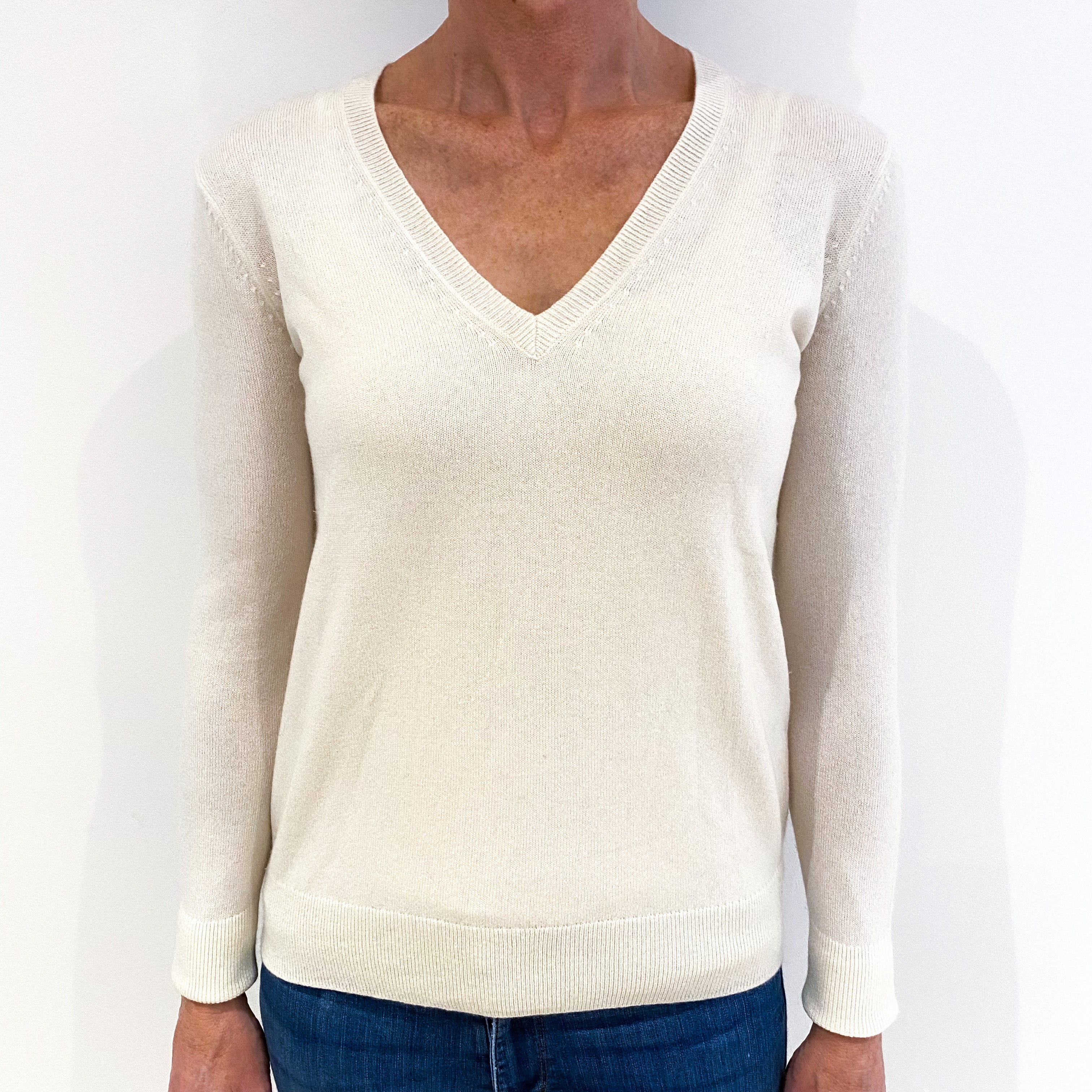Cream Cashmere V-Neck Jumper Small