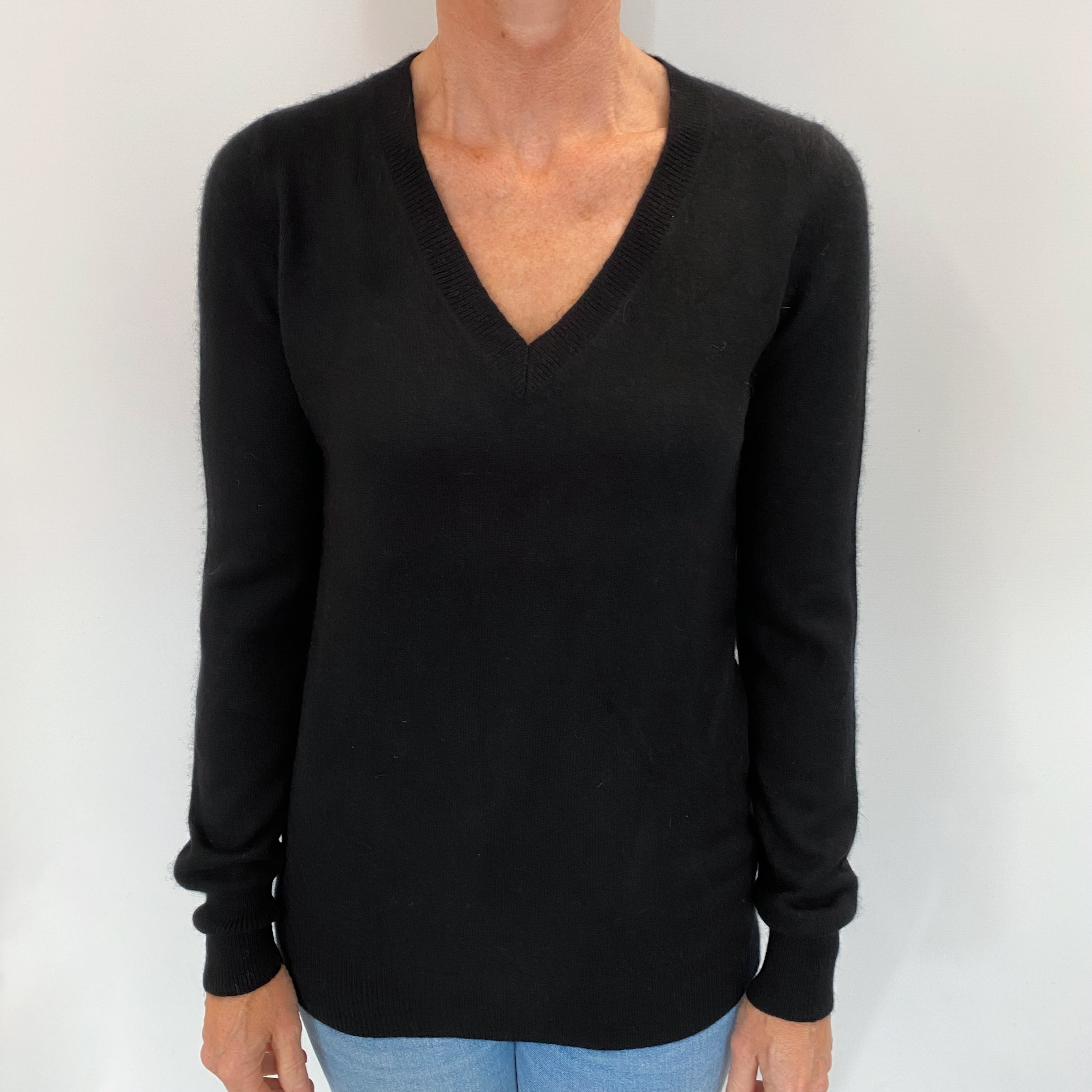 Black Cashmere V Neck Jumper Small