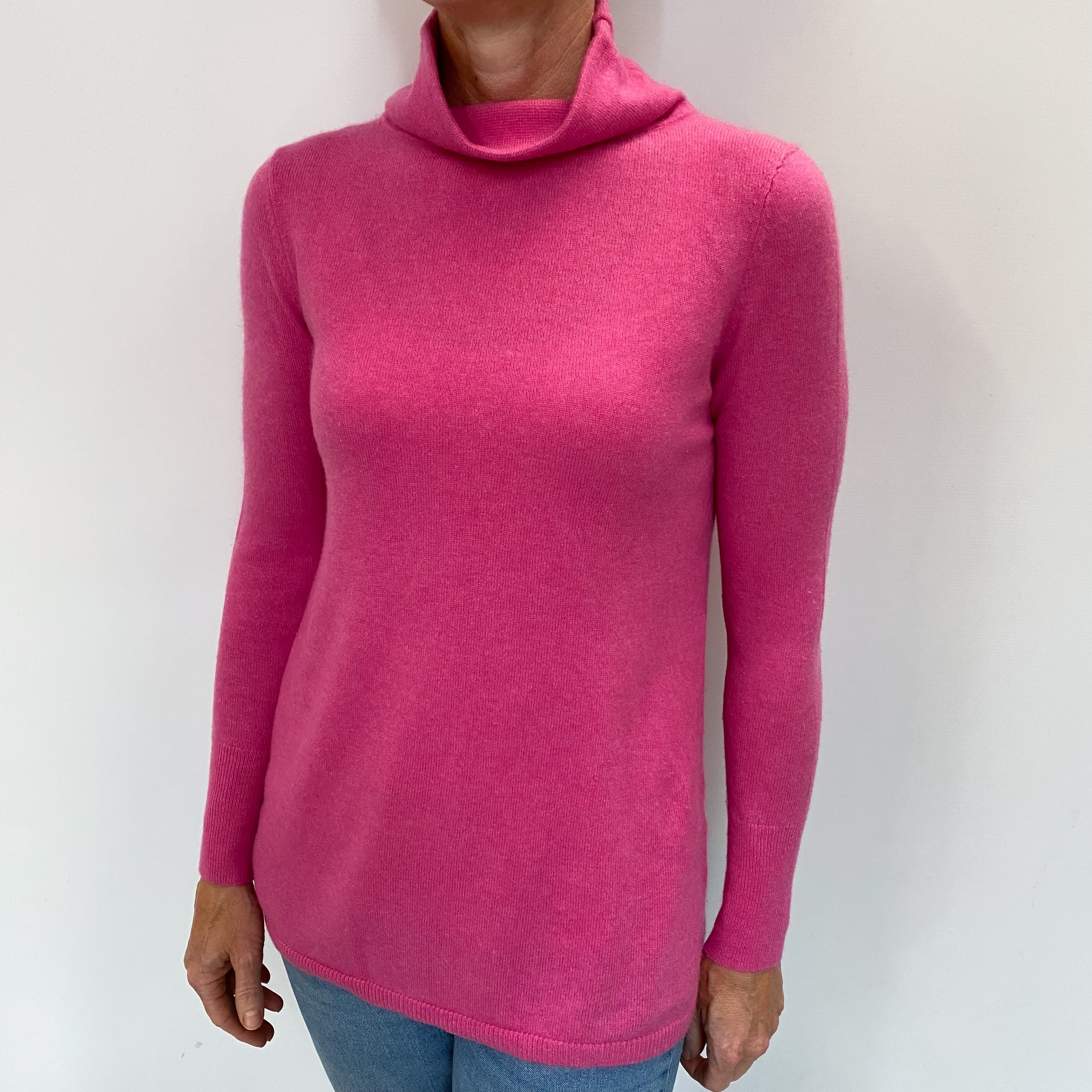 Bubblegum Pink Cashmere Funnel Neck Jumper Small