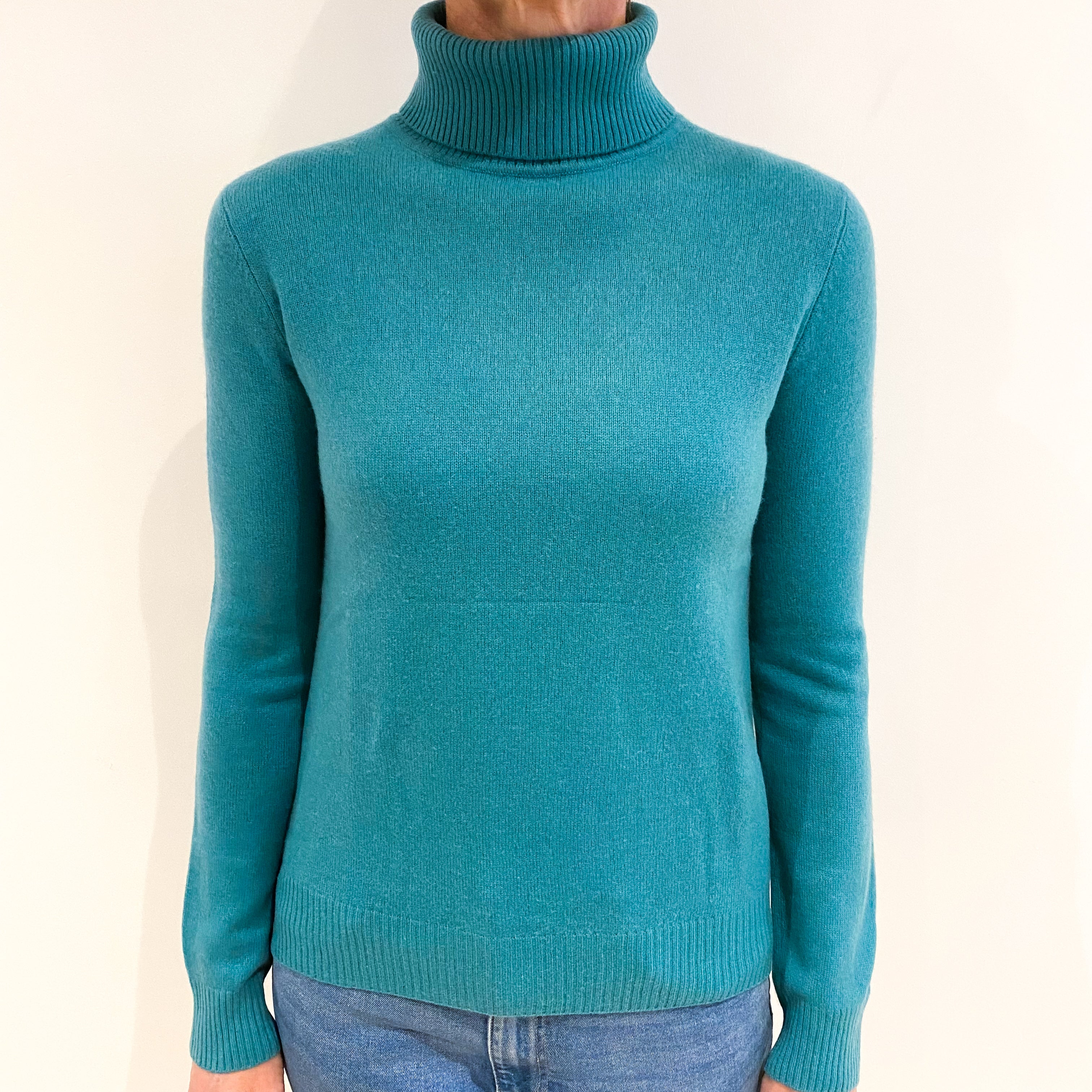 Estuary Green Cashmere Polo Neck Jumper Small