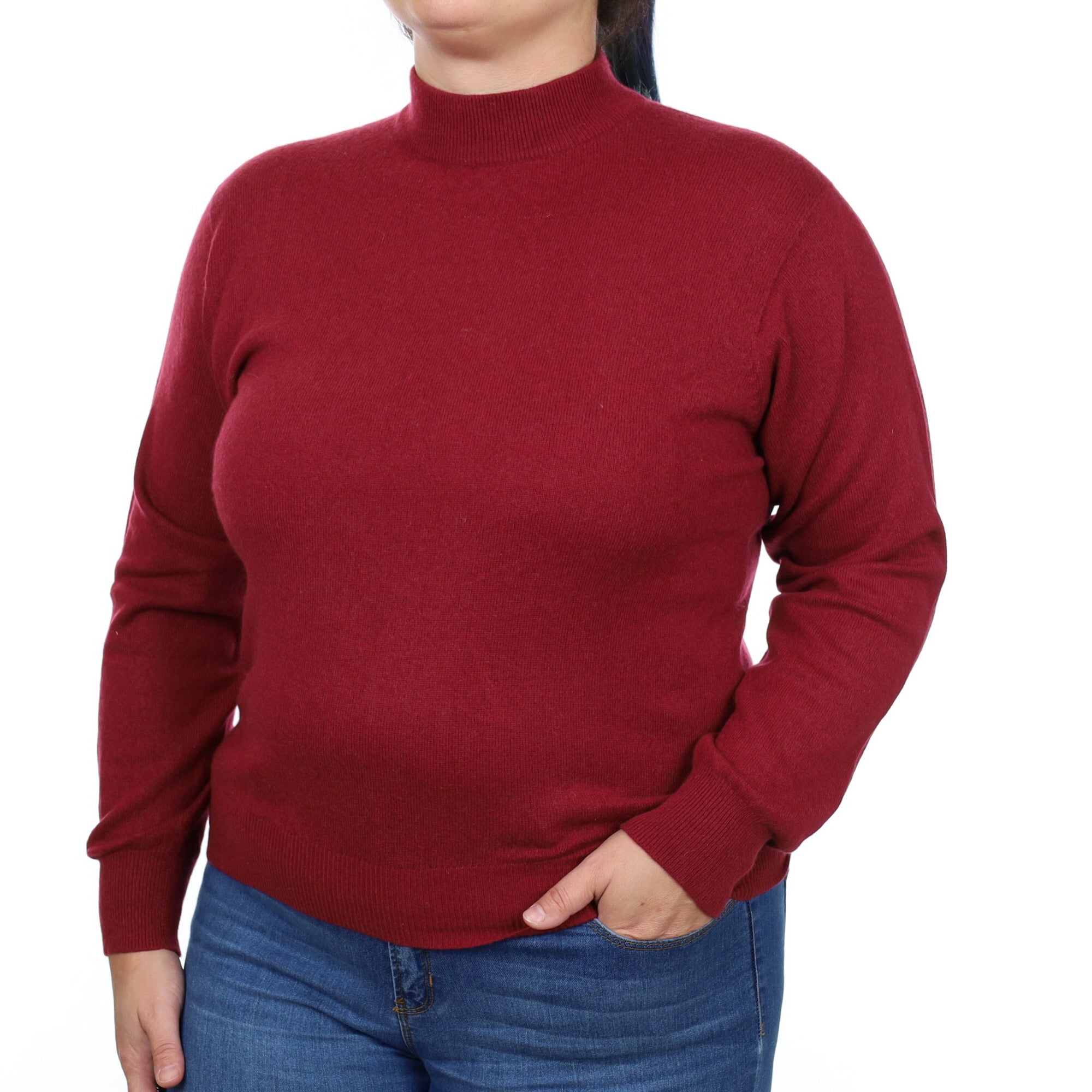 Burgundy Red Cashmere Turtle Neck Jumper Large